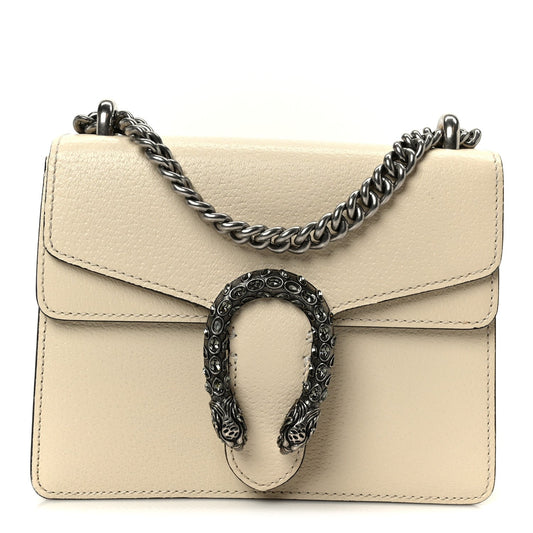 Textured Calfskin Crystal Mini Dionysus Shoulder Bag Mystic White