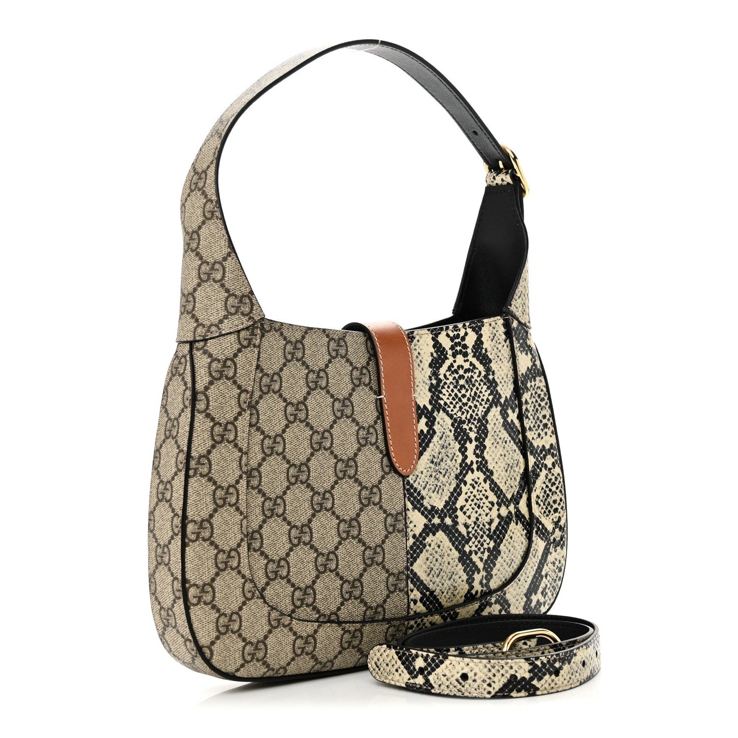 GG Supreme Monogram Snakeskin Small Jackie 1961 Hobo Beige Ebony