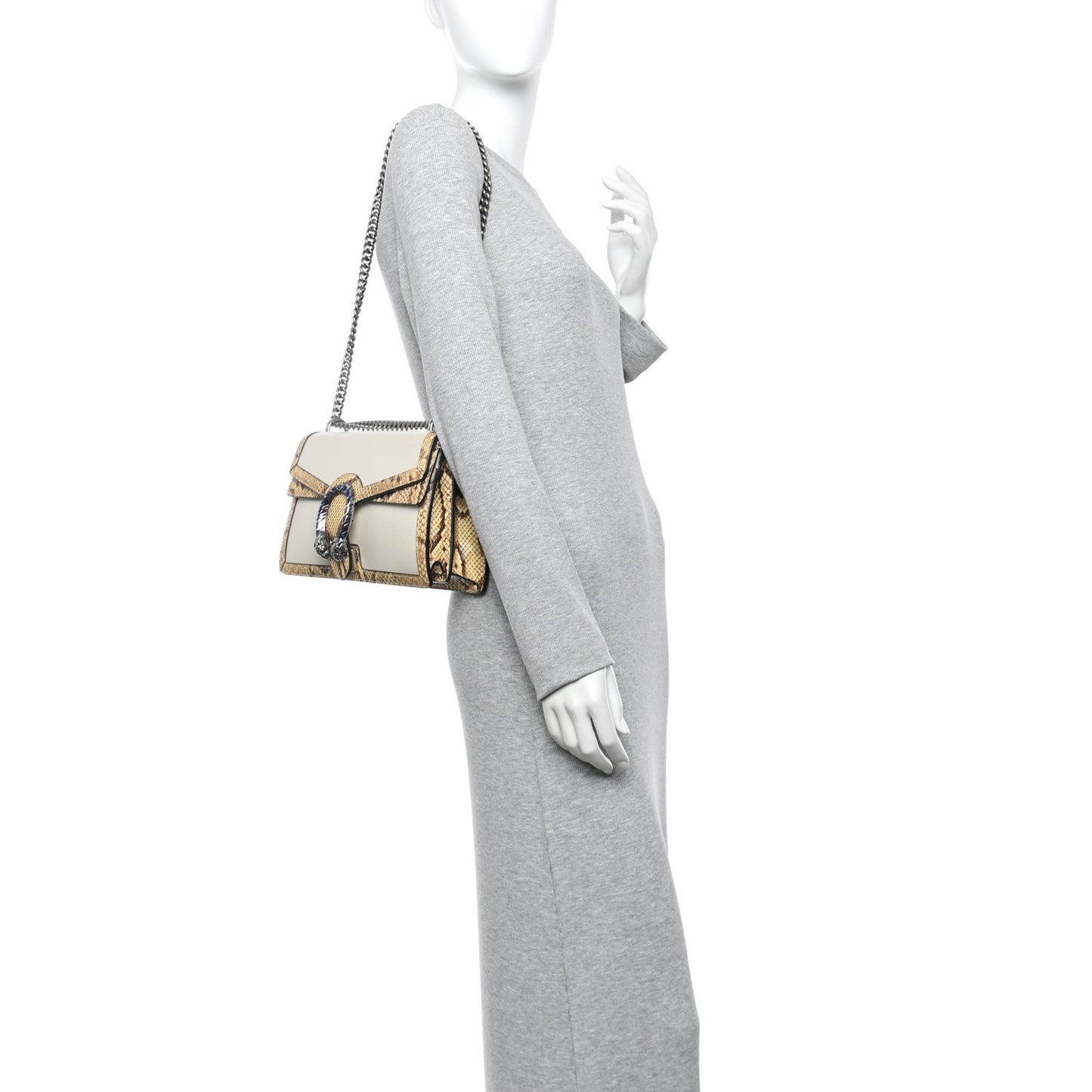 Calfskin Snakeskin Enamel Small Dionysus Shoulder Bag White Beige Electric Blue