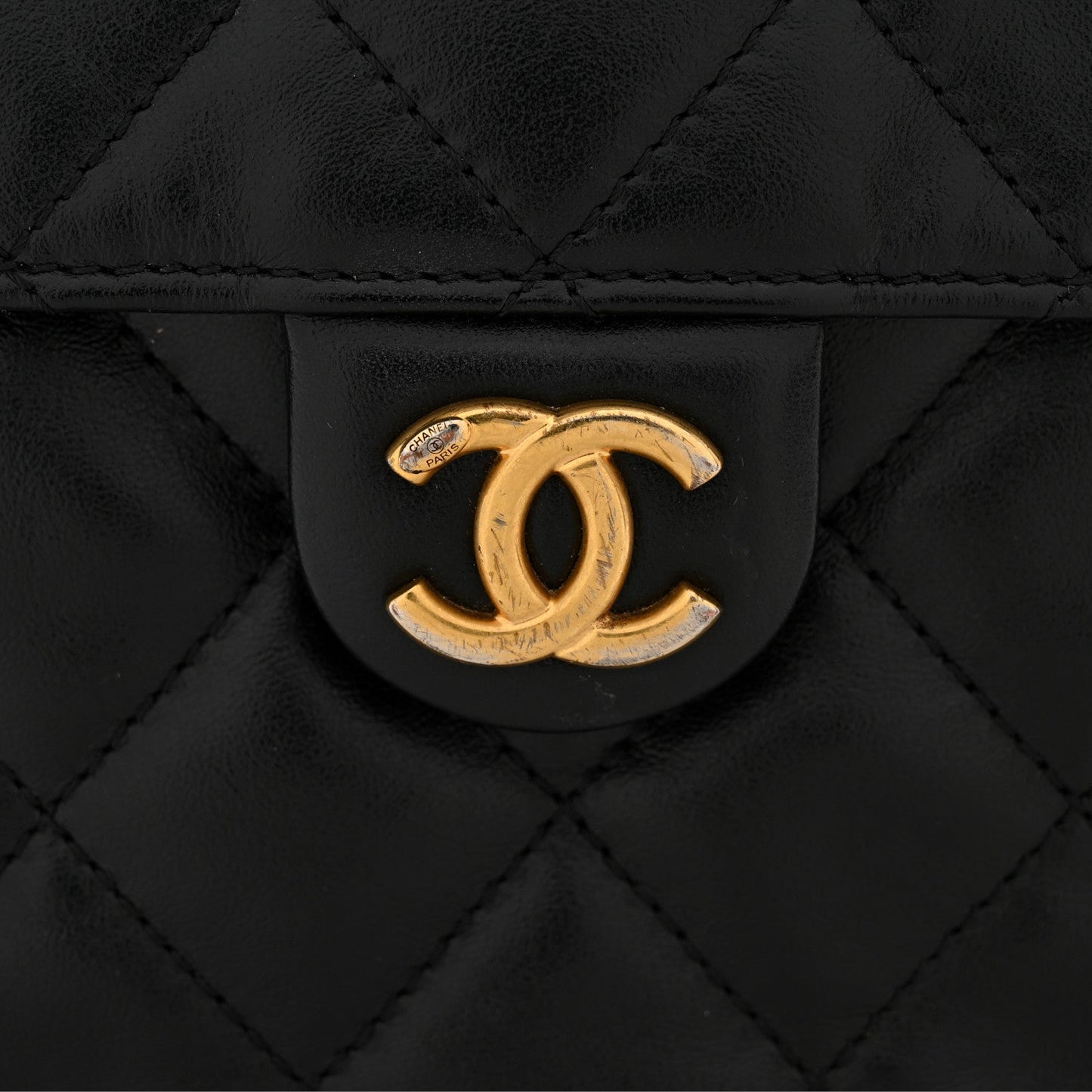 Shiny Crumpled Calfskin Quilted Medium Chanel 25 Handbag Black