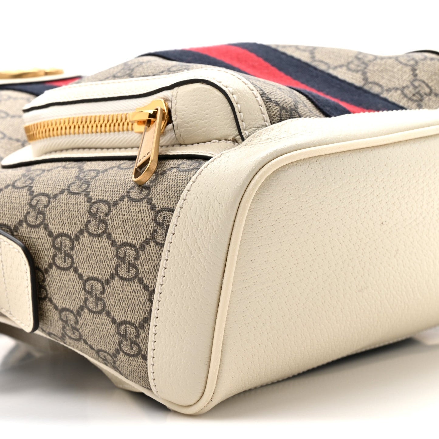 GG Supreme Monogram Textured Calfskin Web Small Ophidia Day Backpack Beige Ebony Mystic White