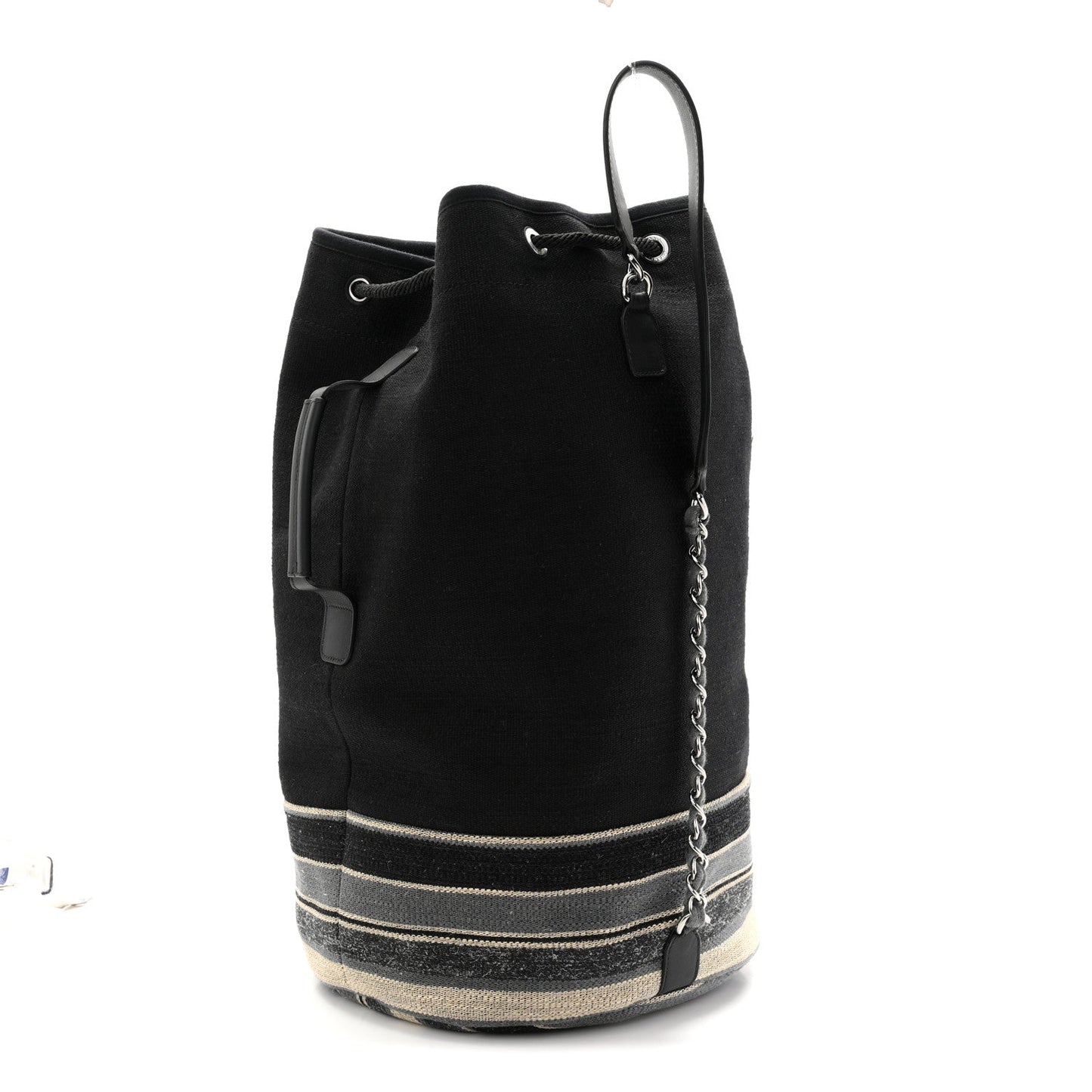Striped Canvas Deauville Drawstring Backpack Black