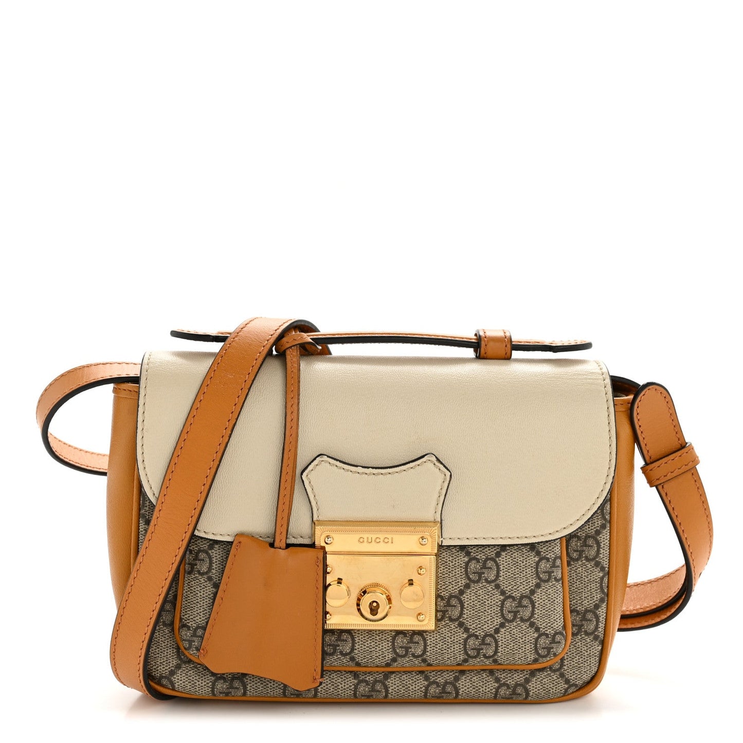 GG Supreme Monogram Calfskin Mini Padlock Flap Pocket Shoulder Bag Beige Mystic White Sun Oil