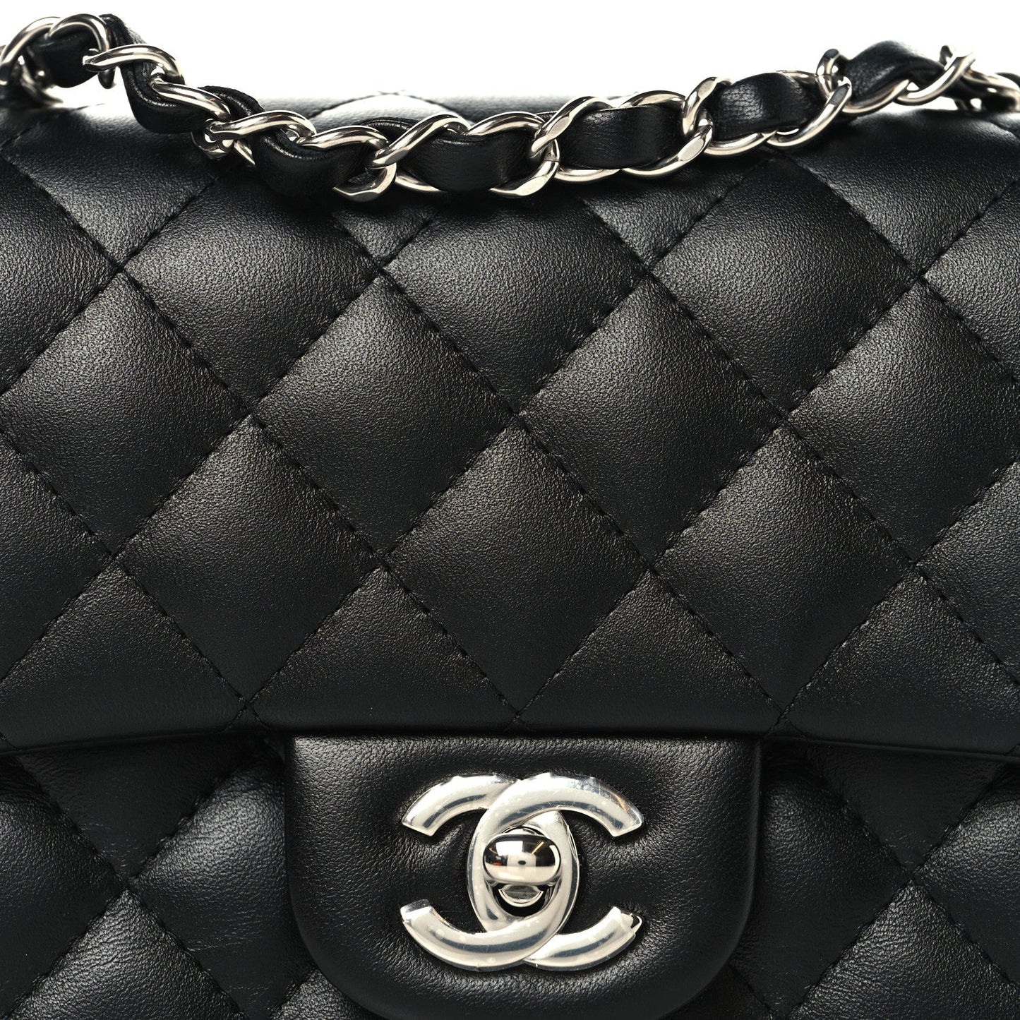 Lambskin Quilted Mini Square Flap Black