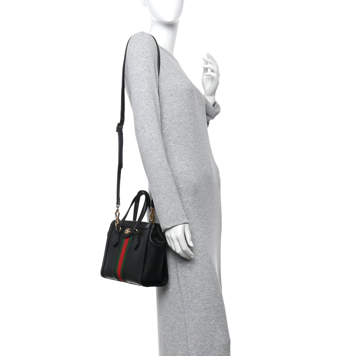 Textured Calfskin Web Small Ophidia Tote Bag Black