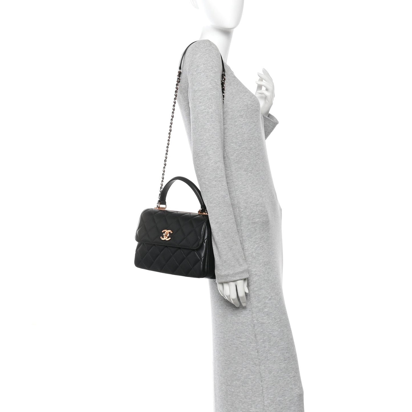 Lambskin Quilted Small Trendy CC Dual Handle Flap Bag Black