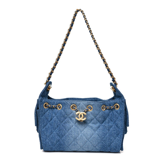 Washed Denim Quilted Mini Chanel 25 Handbag Blue
