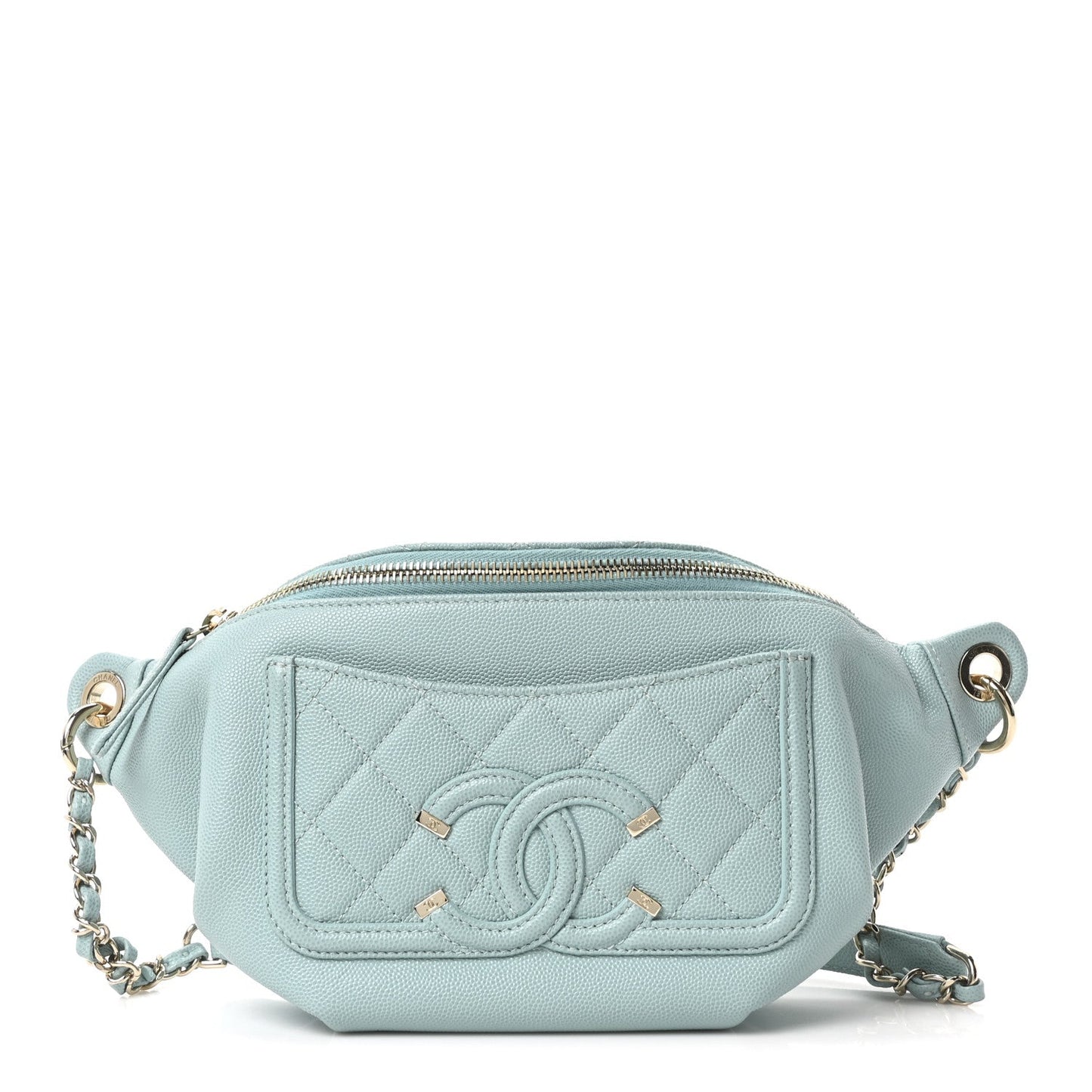 Caviar Quilted Filigree Waist Bag Light Blue