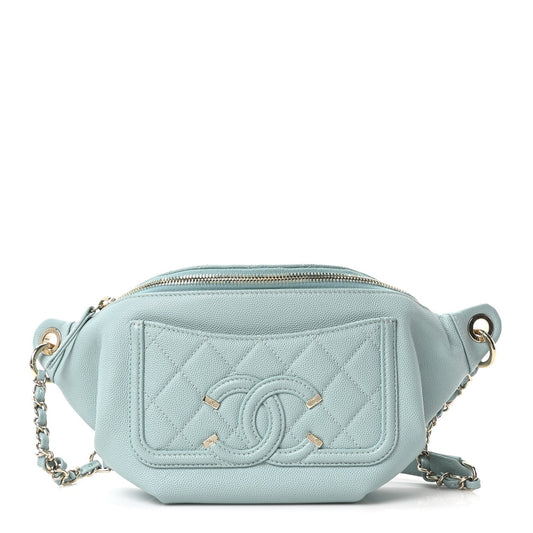 Caviar Quilted Filigree Waist Bag Light Blue