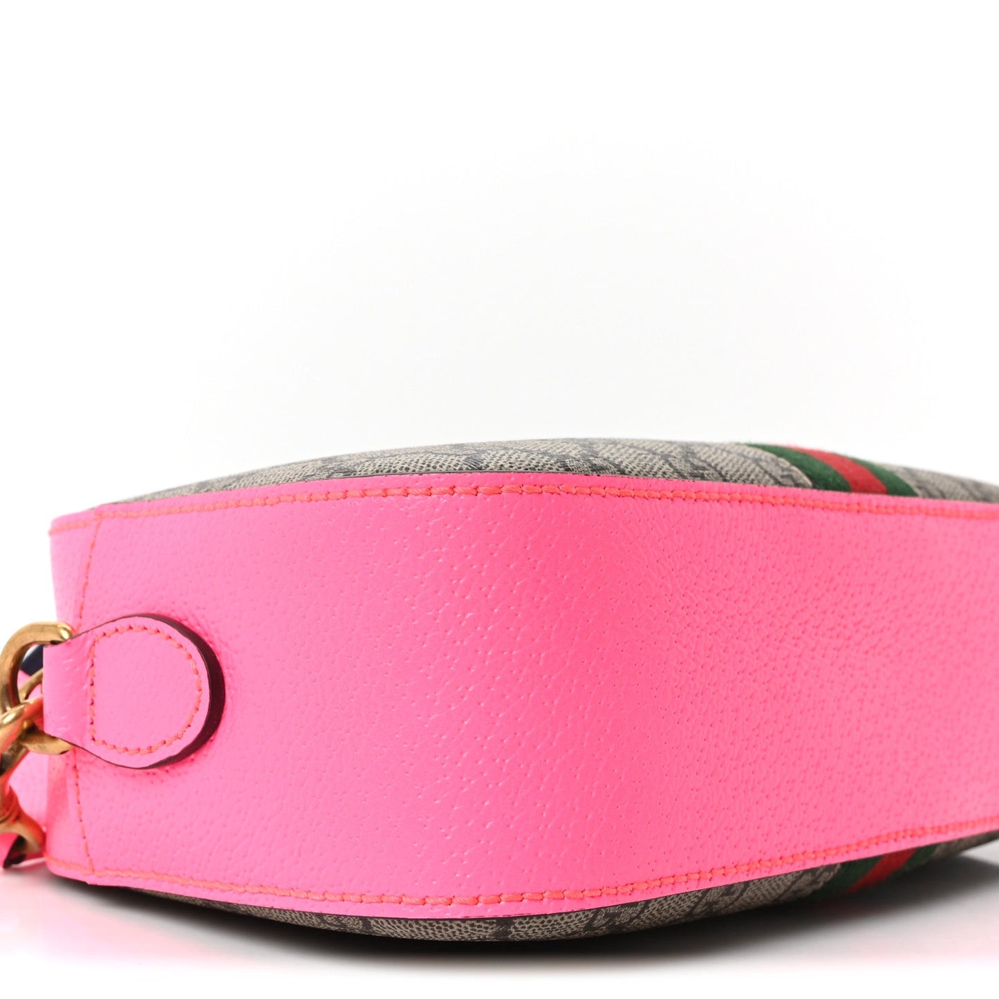 GG Supreme Monogram Textured Dollar Calfskin Web Ophidia Small Crossbody Bag Beige Ebony Fuchsia