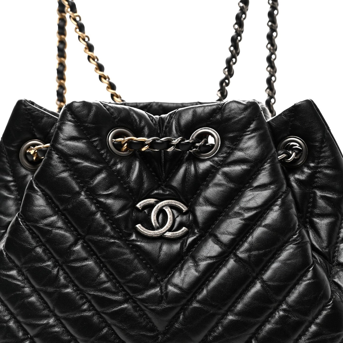Aged Calfskin Chevron Quilted Small Gabrielle Backpack Black