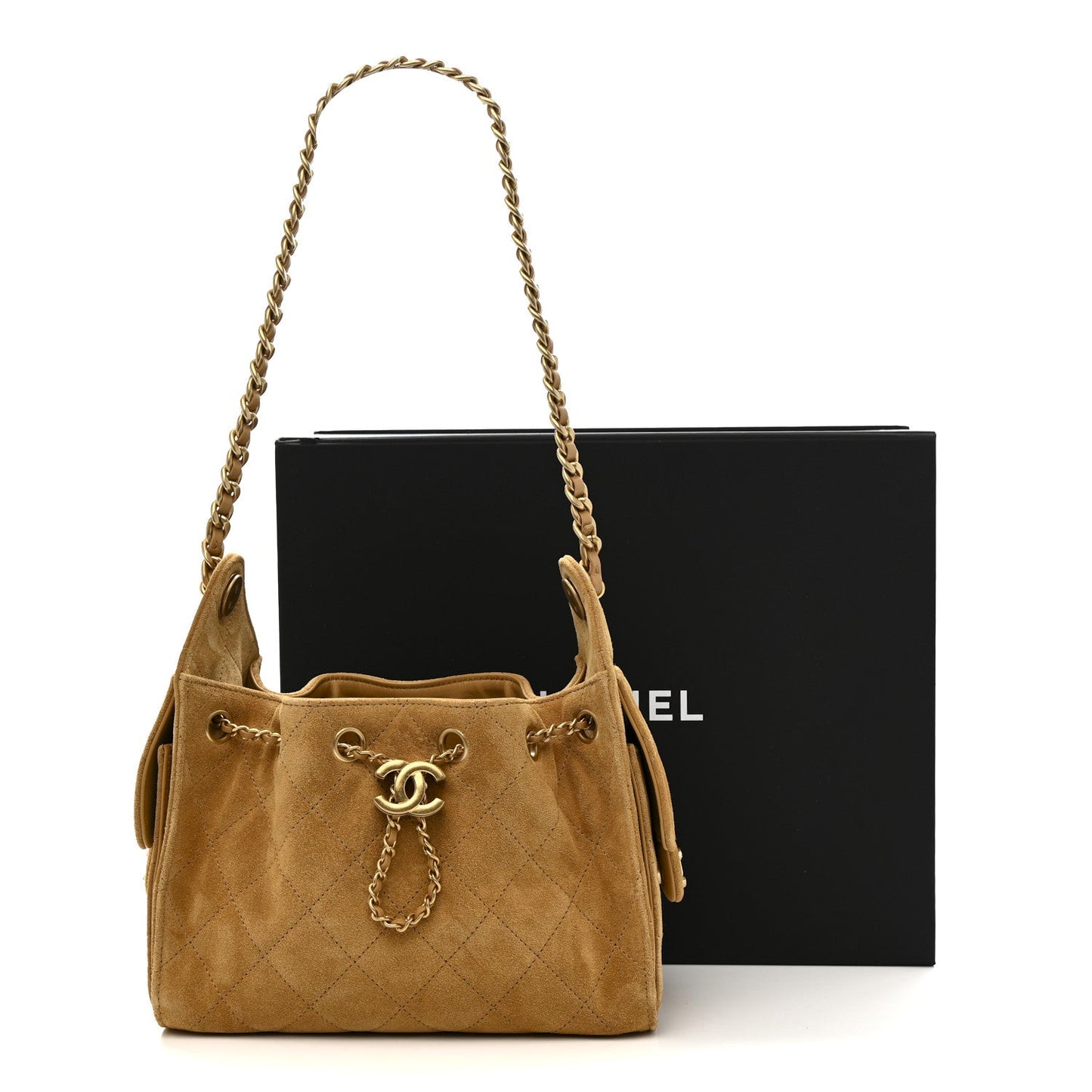 Suede Quilted Mini Chanel 25 Handbag Beige