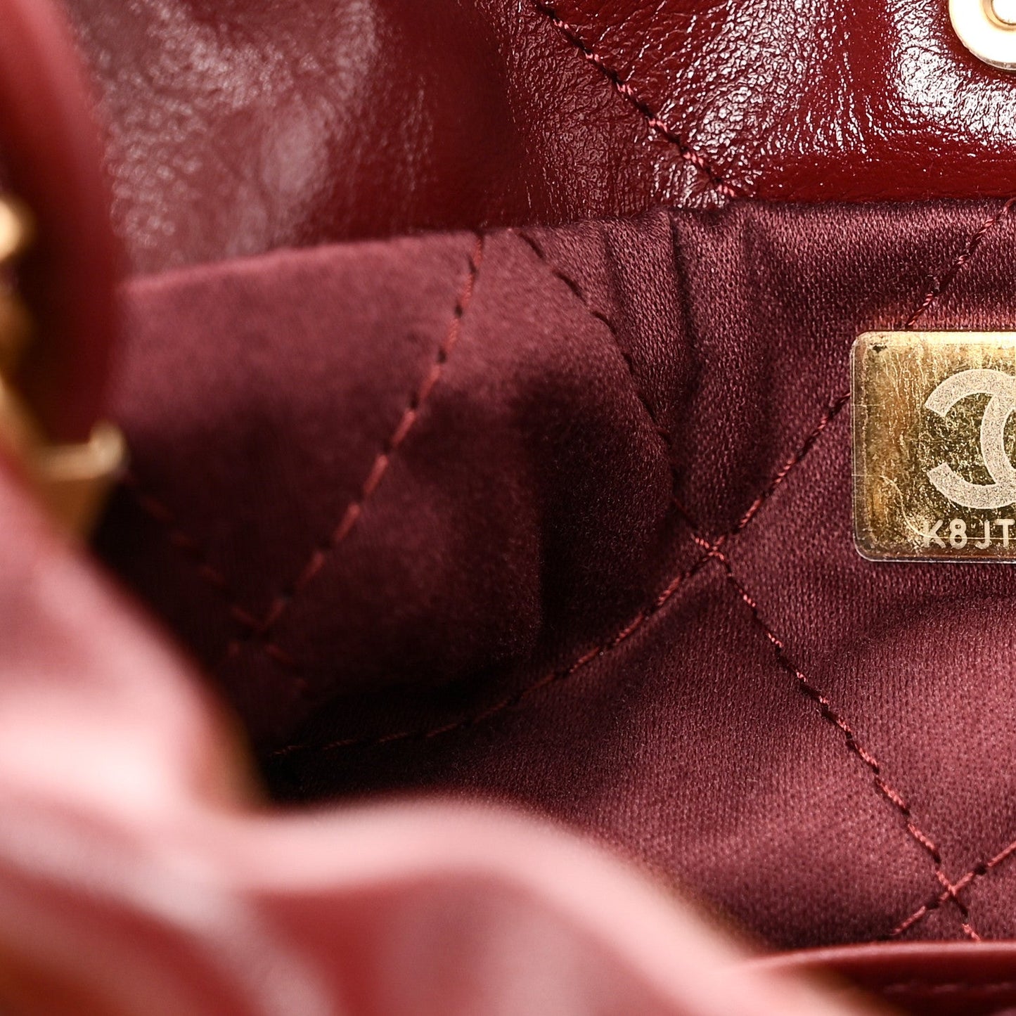 Shiny Calfskin Quilted Mini Chanel 22 Dark Burgundy