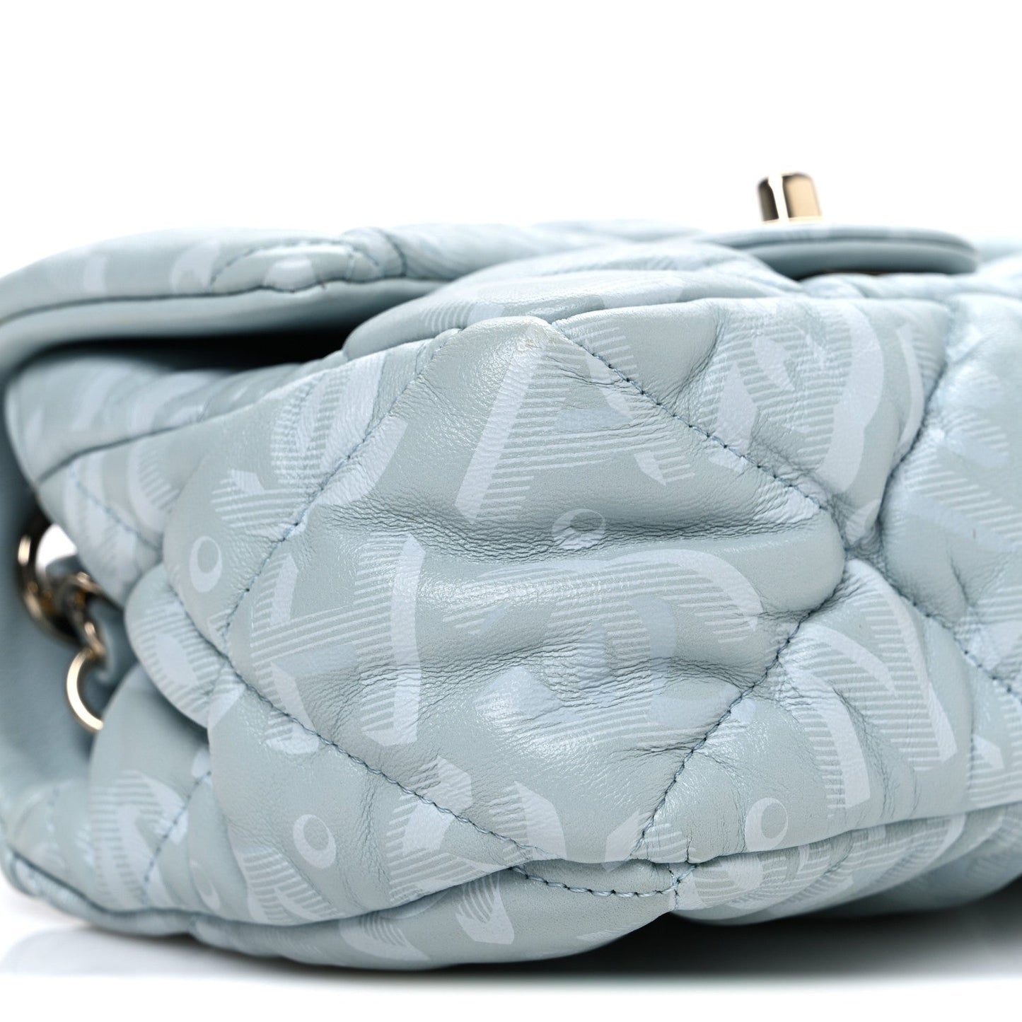 Lambskin Quilted Printed CC Mini Square Flap Light Blue
