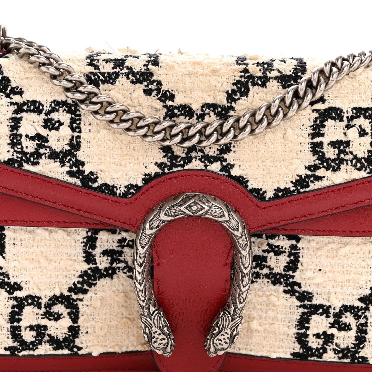 Tweed GG Monogram Small Dionysus Shoulder Bag White Black Romantic Cherry