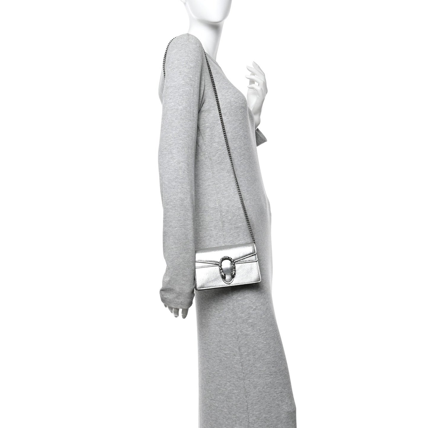 Metallic Calfskin Super Mini Dionysus Shoulder Bag Silver