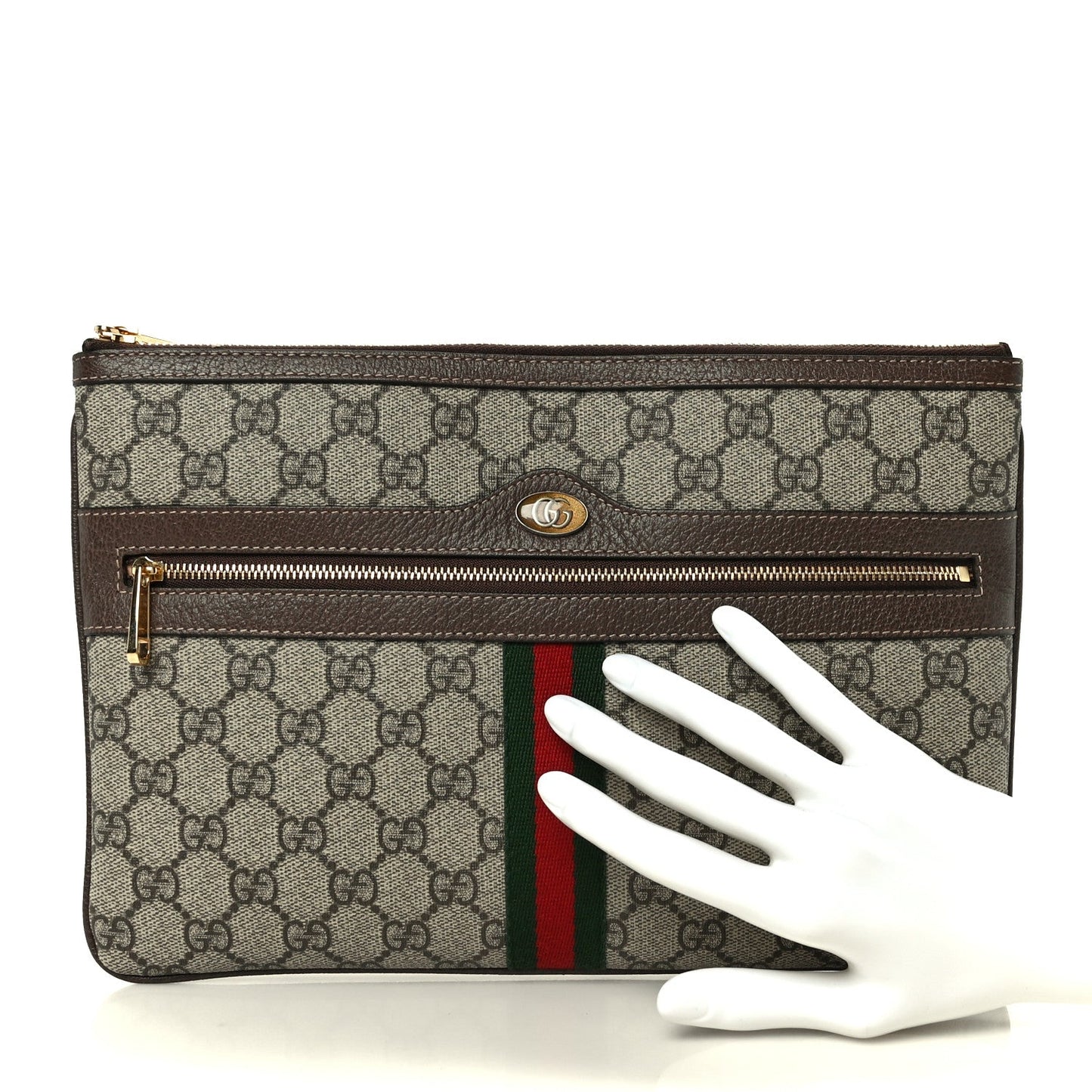GG Supreme Monogram Large Ophidia Pouch Clutch Brown