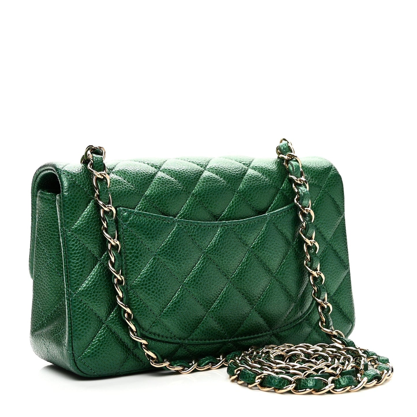 Metallic Caviar Quilted Mini Rectangular Flap Green