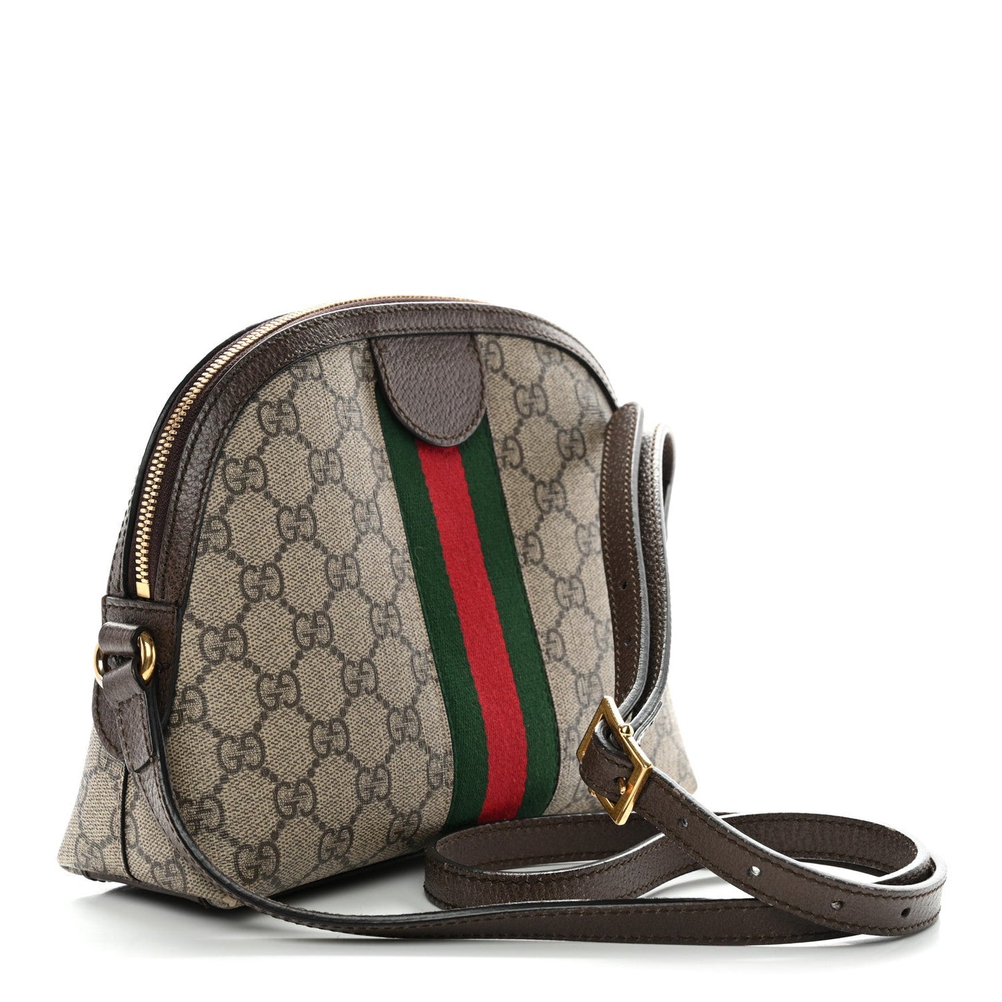 GG Supreme Monogram Textured Dollar Calfskin Web Small Ophidia Dome Shoulder Bag Beige Ebony New Acero