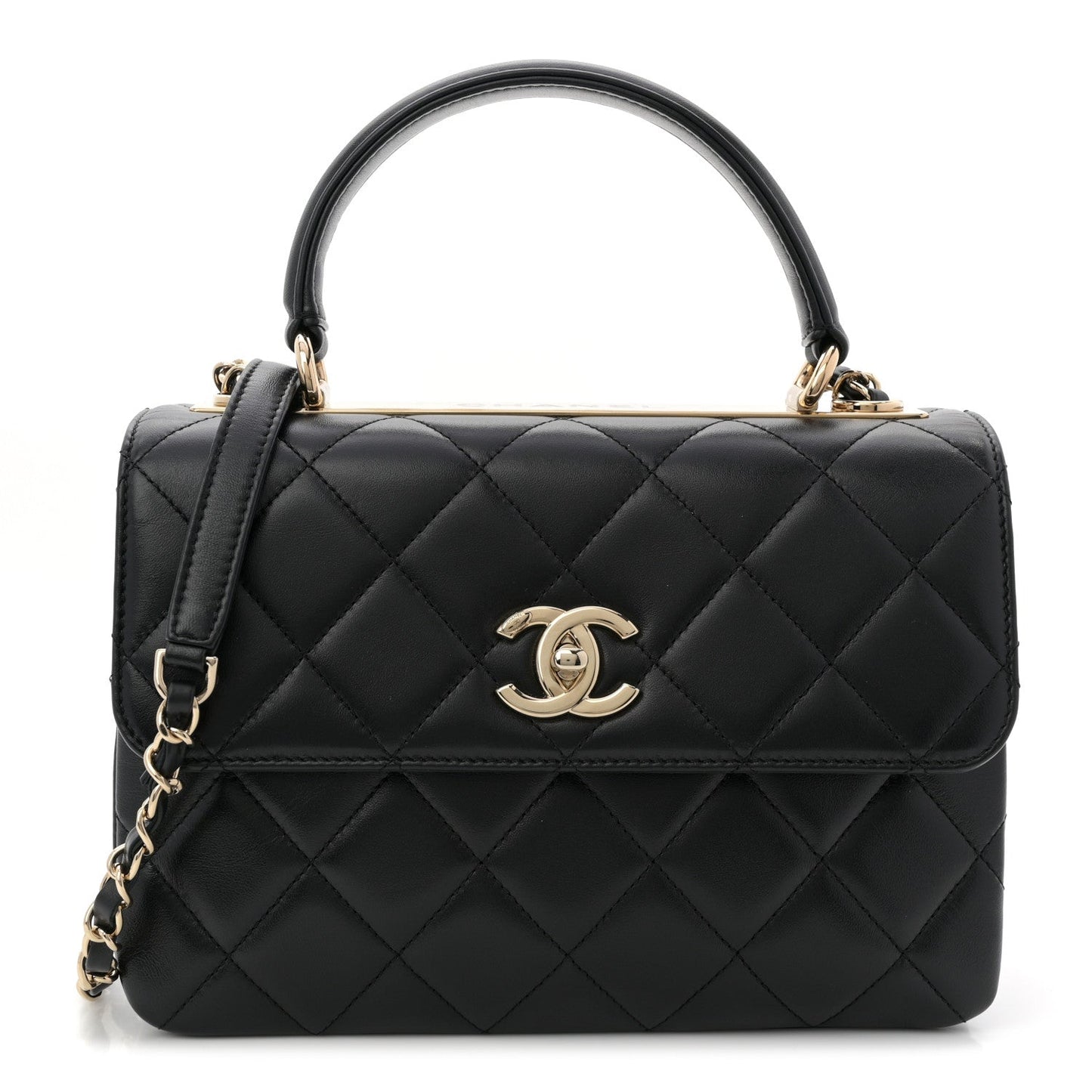 Lambskin Quilted Small Trendy CC Dual Handle Flap Bag Black
