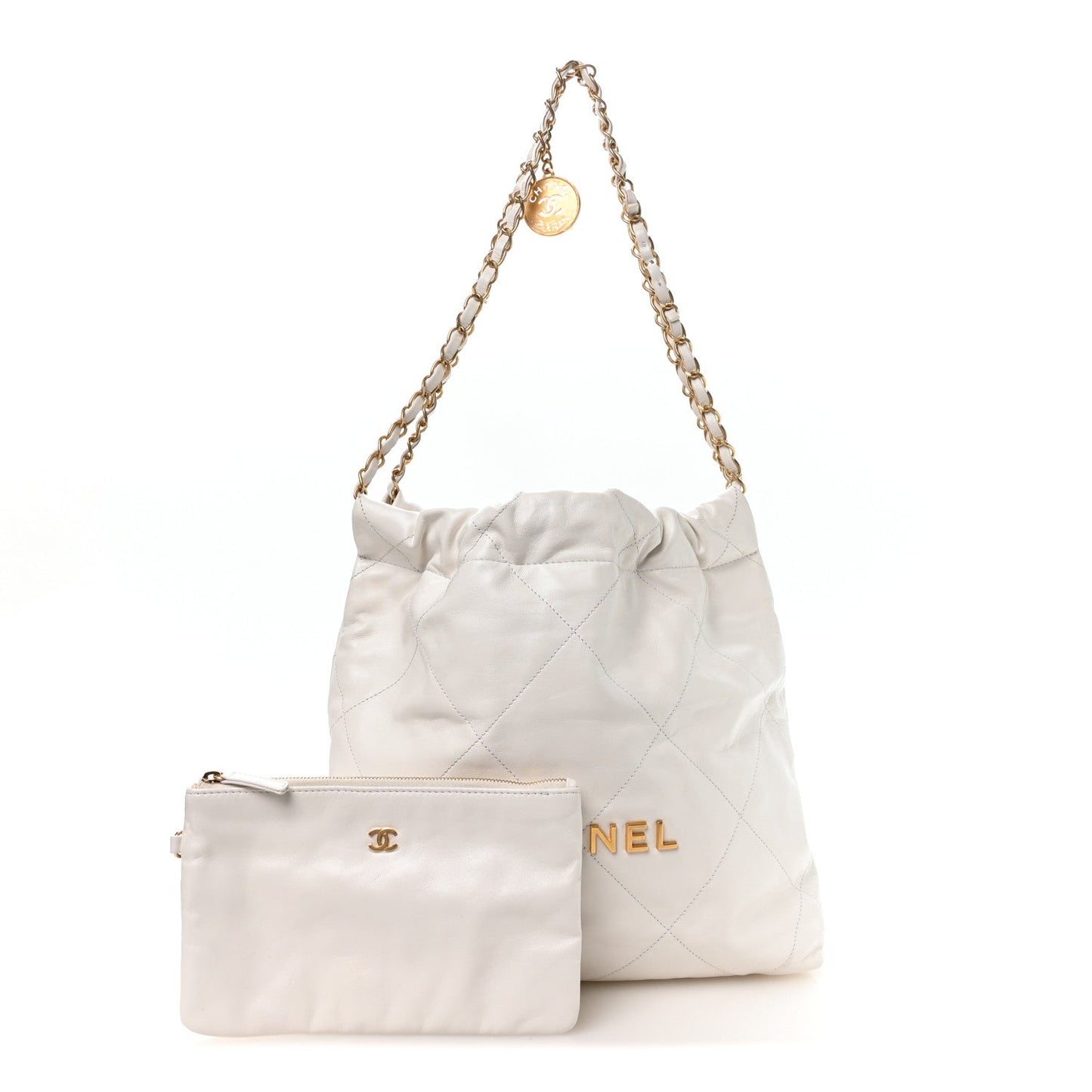 Shiny Calfskin Quilted Small Chanel 22 White