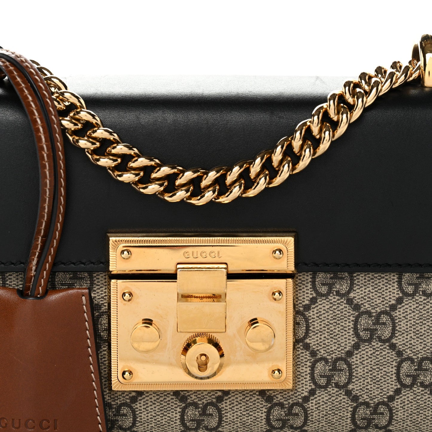 GG Supreme Monogram Calfskin Small Padlock Shoulder Bag Beige Black Cuir