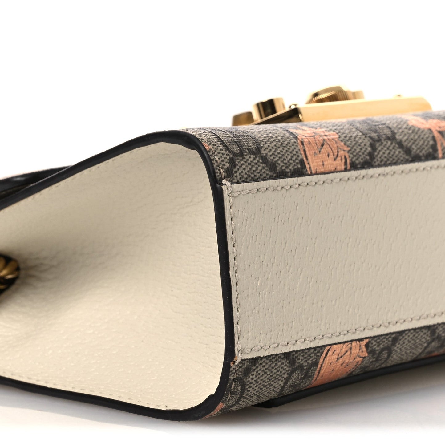GG Supreme Monogram Berry Textured Dollar Calfskin Small Padlock Shoulder Bag Beige Ebony Light Copper Mystic White