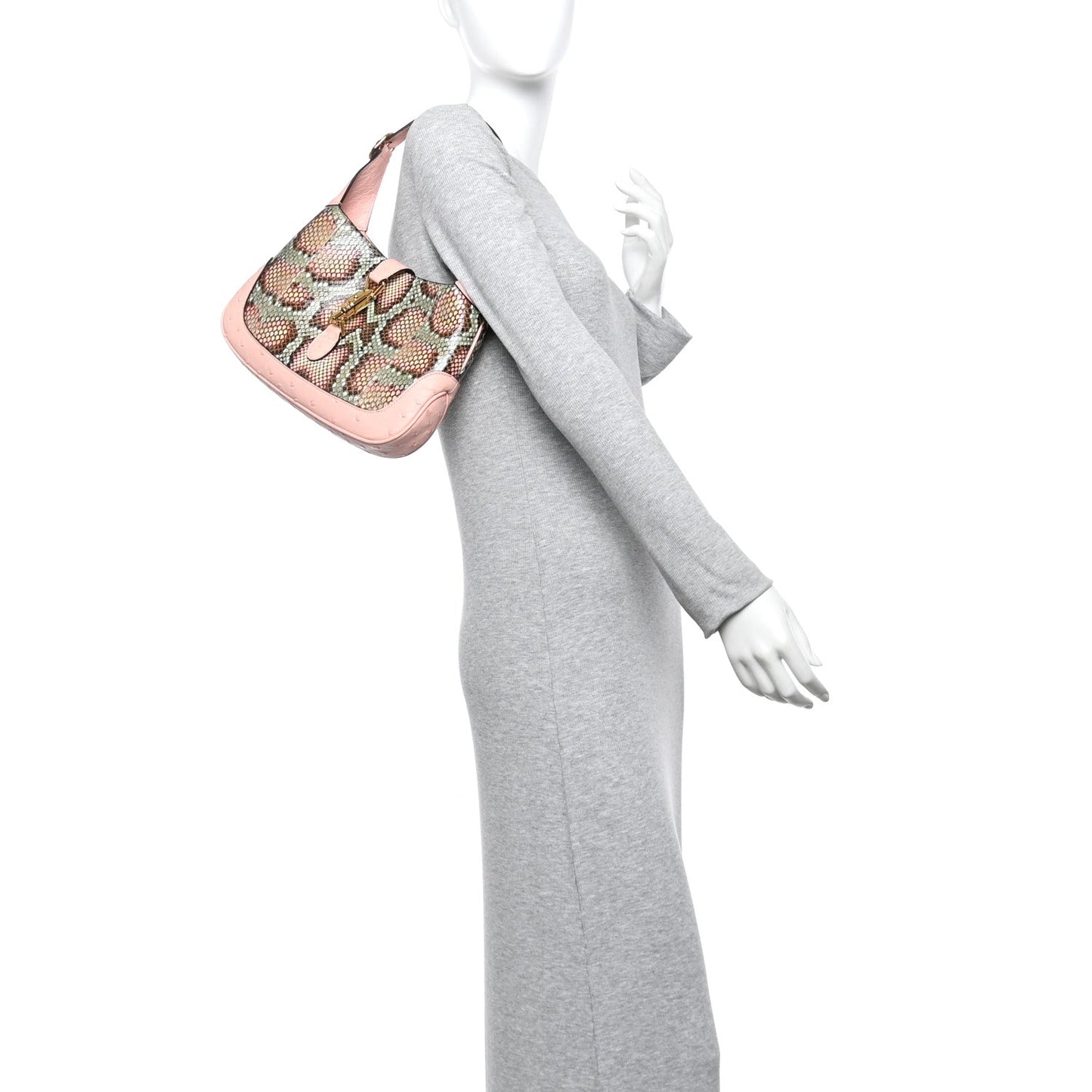 Snakeskin Ostrich Calfskin Small Jackie 1961 Hobo Pink Multicolor