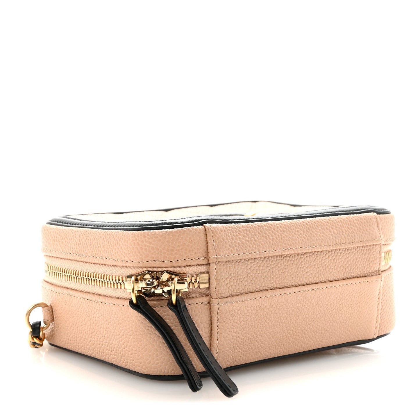 Caviar Quilted Small CC Filigree Vanity Case Beige Black