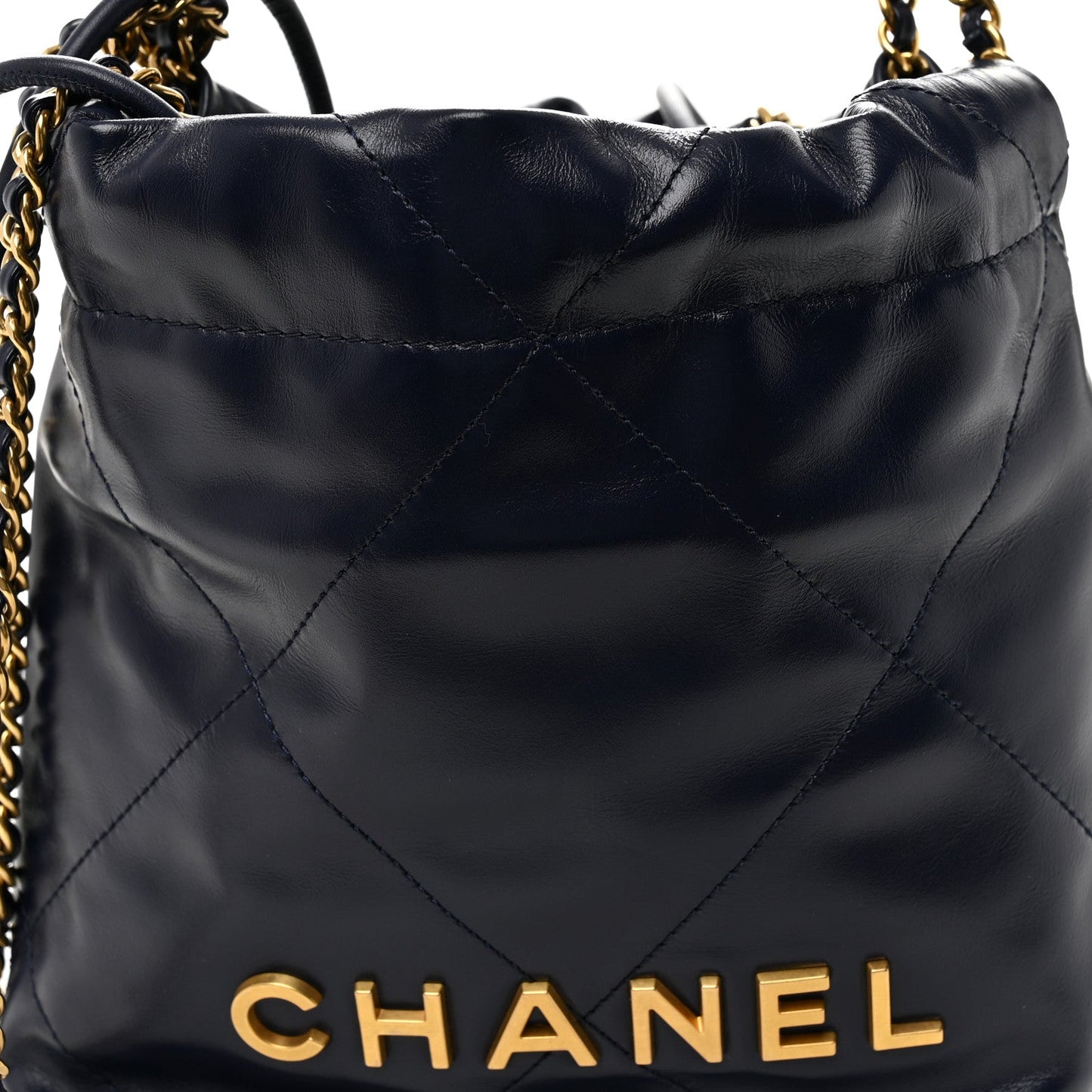 Shiny Calfskin Quilted Mini Chanel 22 Navy Blue