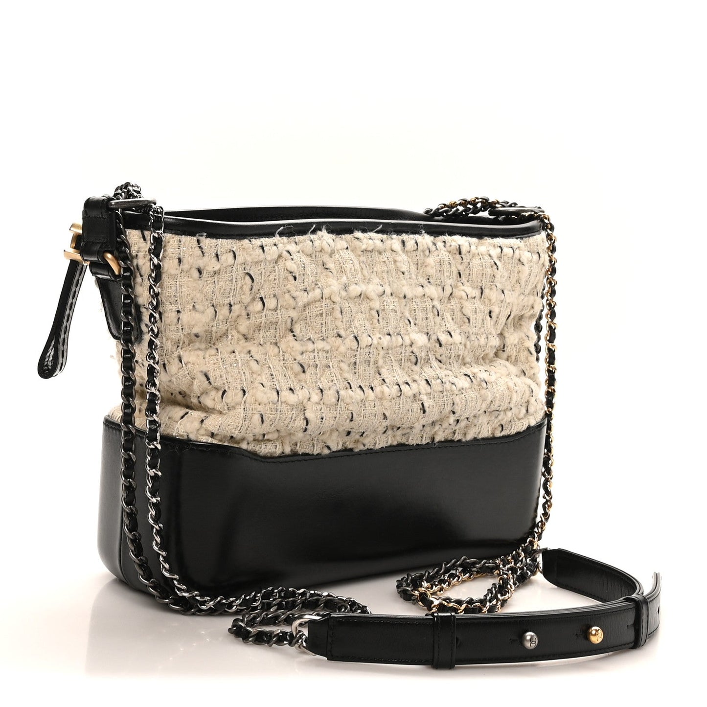 Tweed Calfskin Quilted Medium Gabrielle Hobo Ivory Black