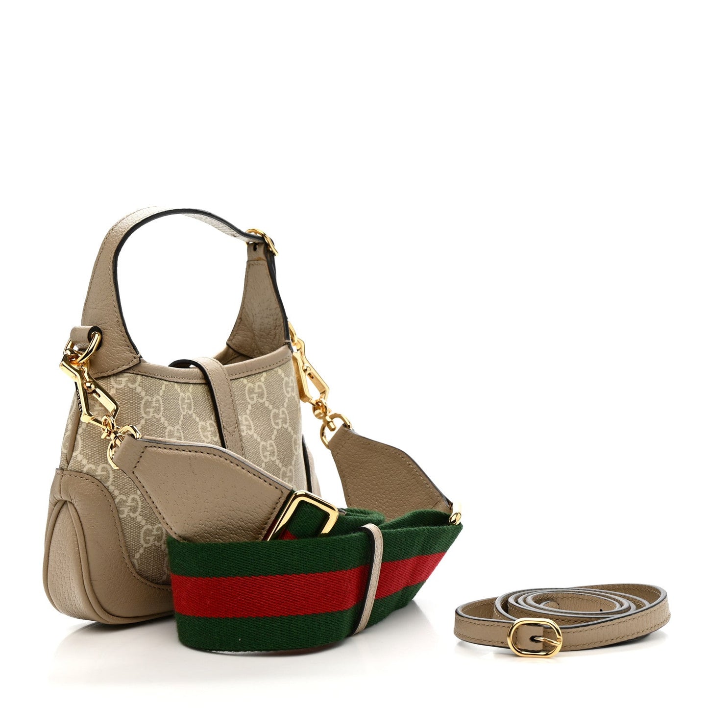 GG Supreme Monogram Textured Dollar Calfskin Mini Jackie 1961 Hobo Beige Mystic White Oatmeal