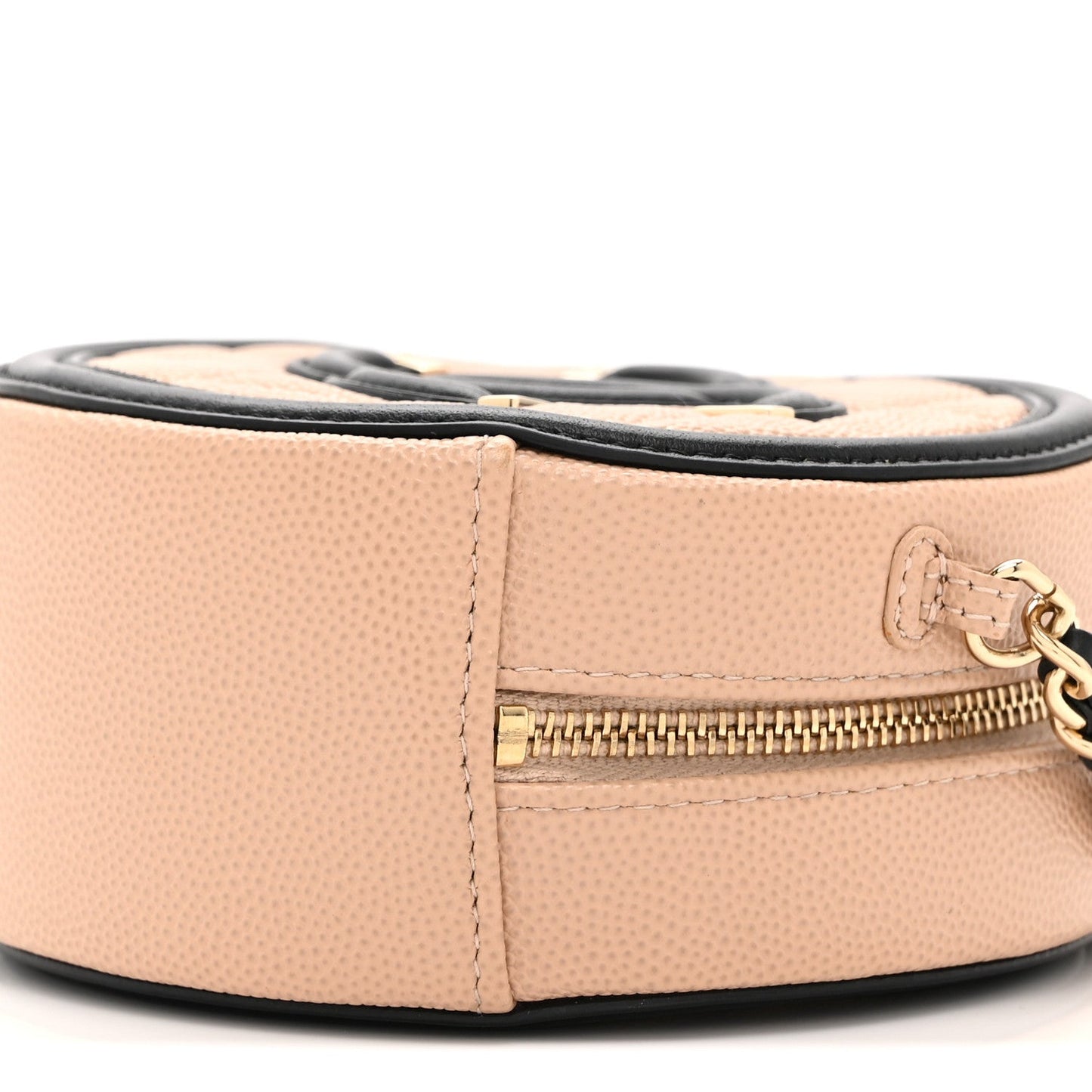 Caviar Quilted Round Filigree Crossbody Beige Black