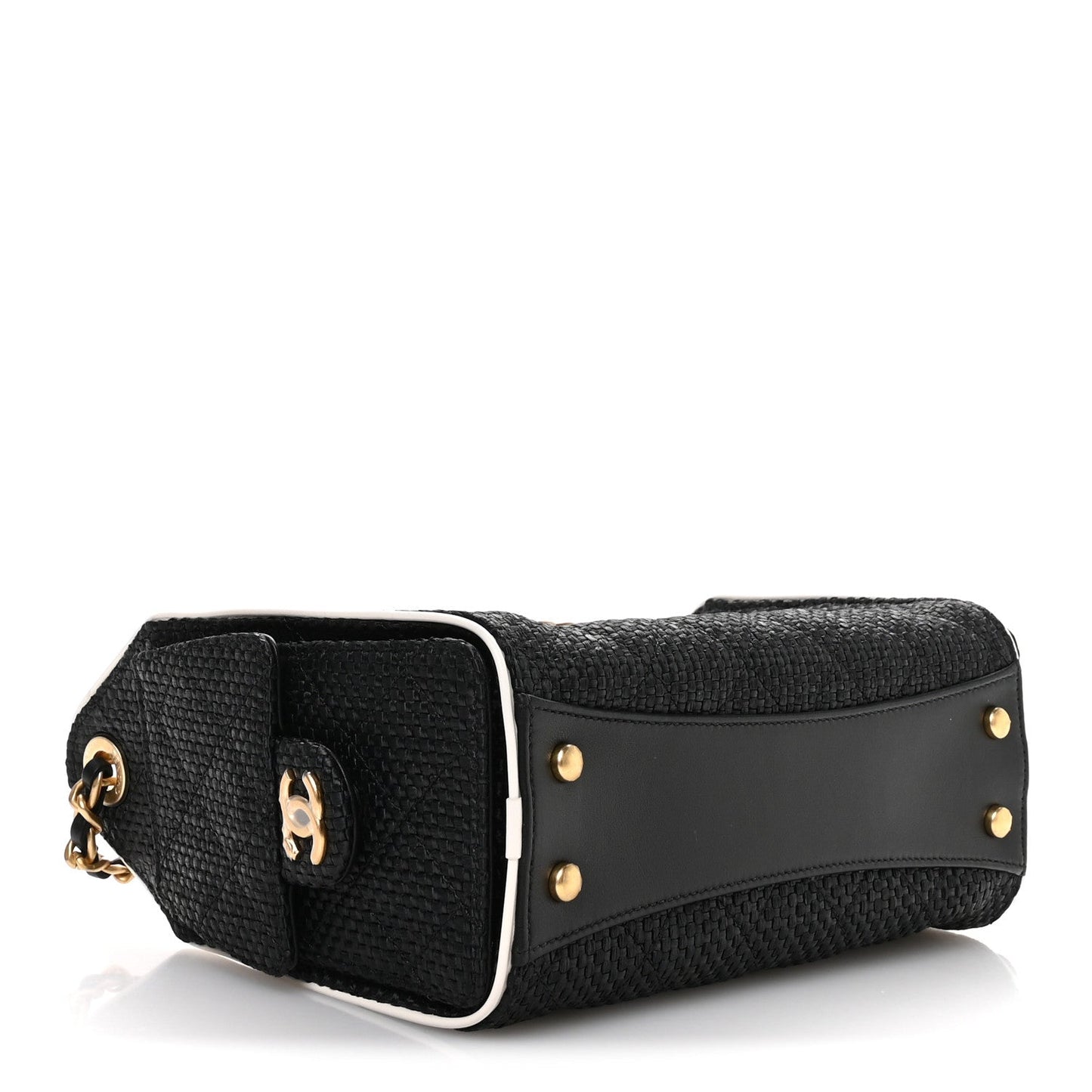 Braided Raffia Calfskin Quilted Mini Chanel 25 Handbag Black White