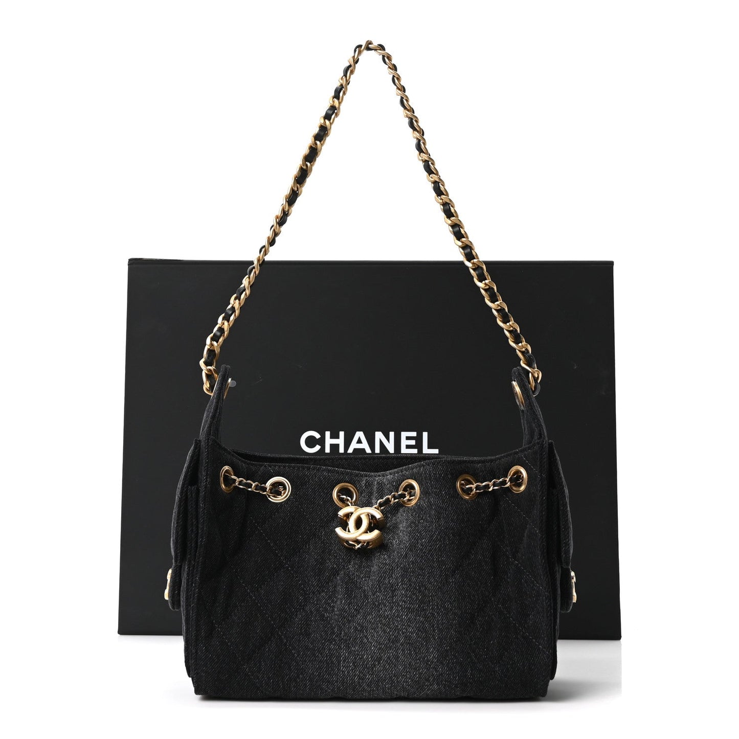 Washed Denim Quilted Mini Chanel 25 Handbag Black