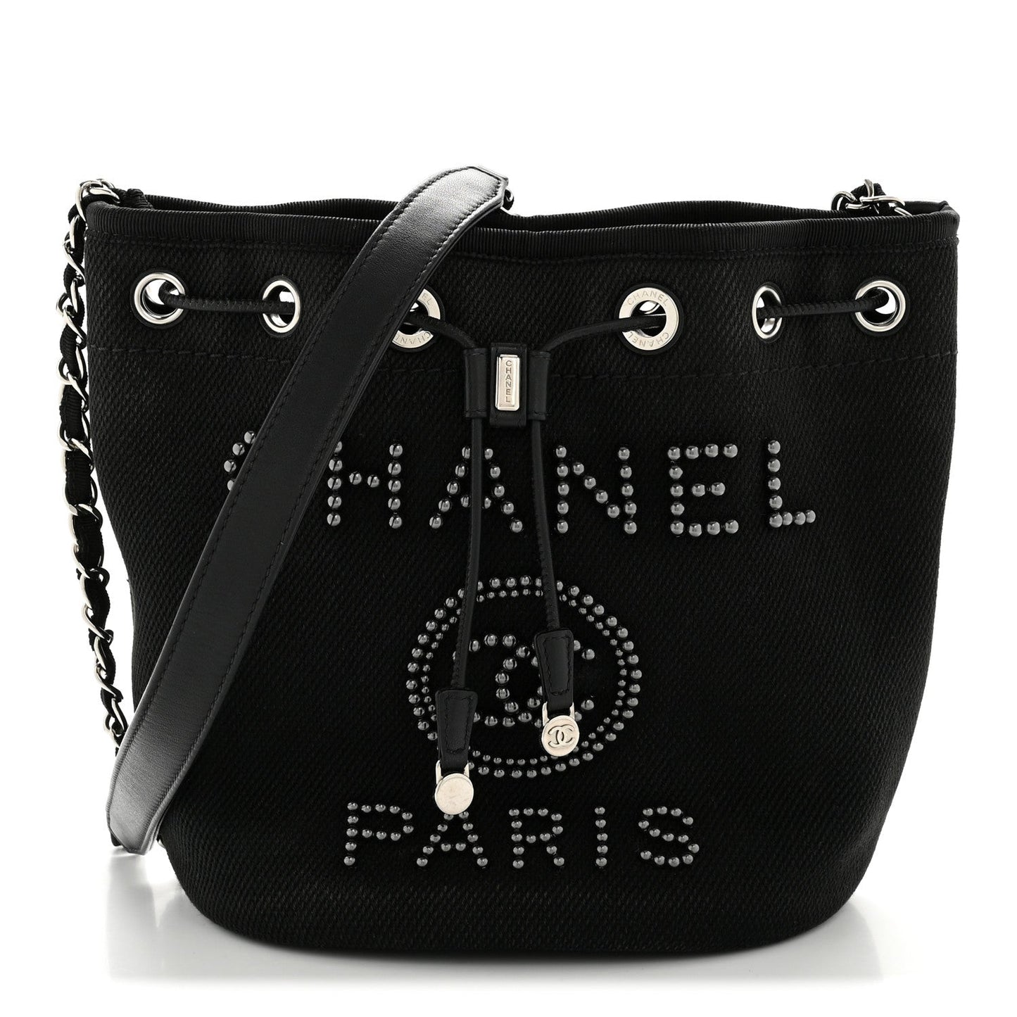Canvas Deauville Drawstring Bucket Bag Black
