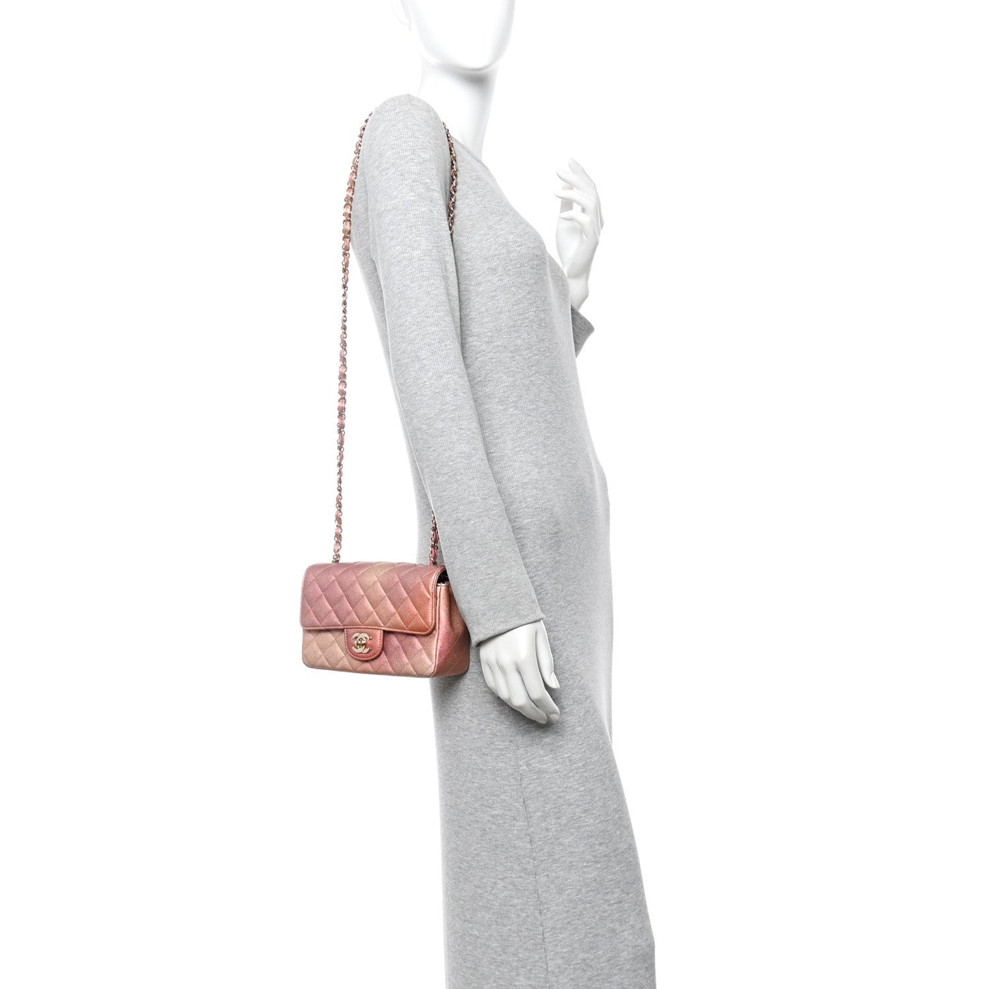 Metallic Lambskin Quilted Ombre Mini Rectangular Flap Pink