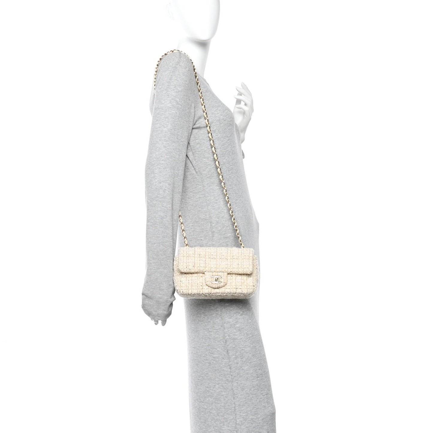 Tweed Quilted Mini Rectangular Flap Off White