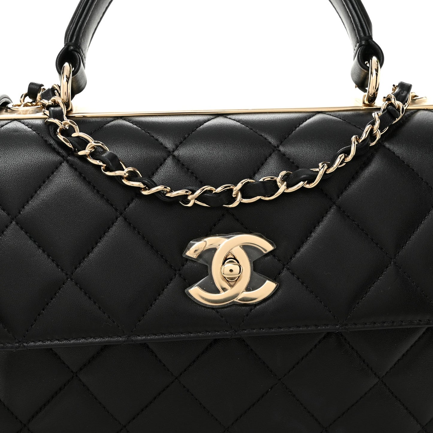 Lambskin Quilted Small Trendy CC Dual Handle Flap Bag Black