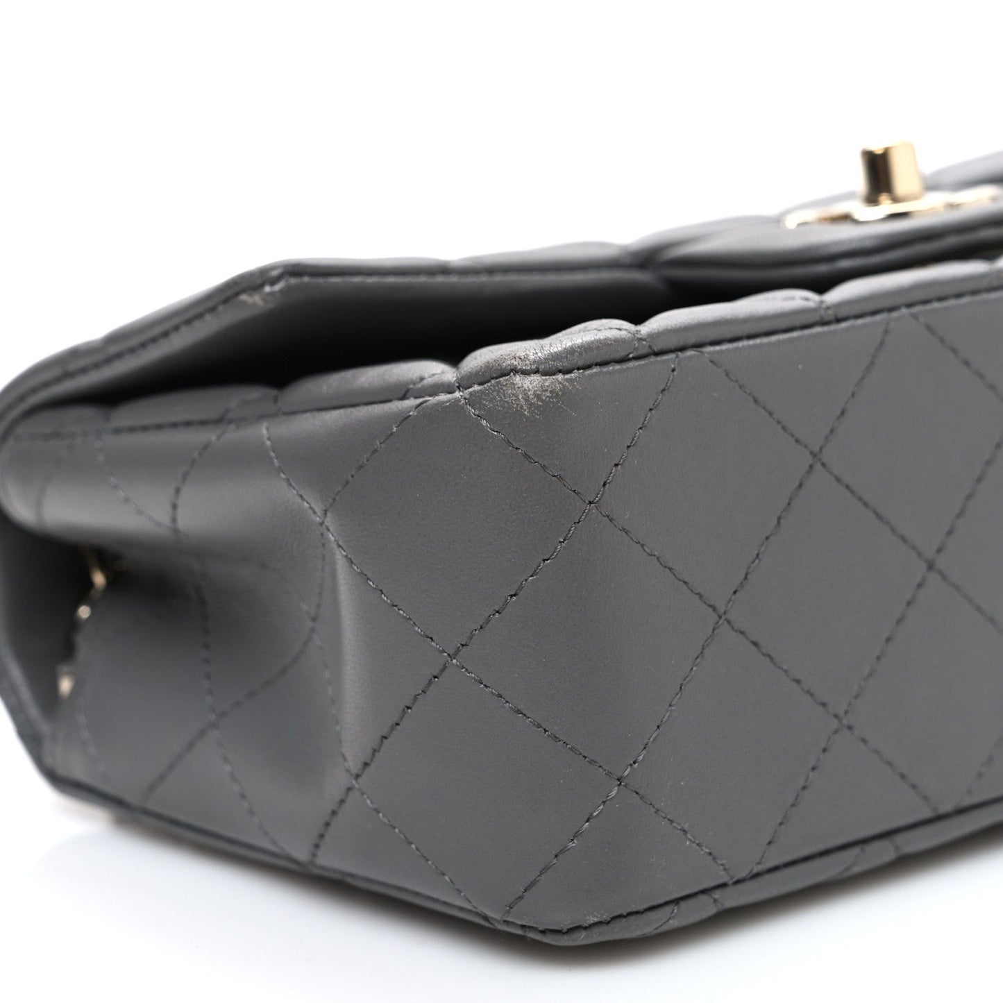 Lambskin Quilted Mini Rectangular Flap Dark Grey