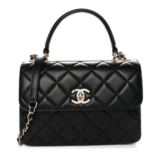 Lambskin Quilted Small Trendy CC Dual Handle Flap Bag Black