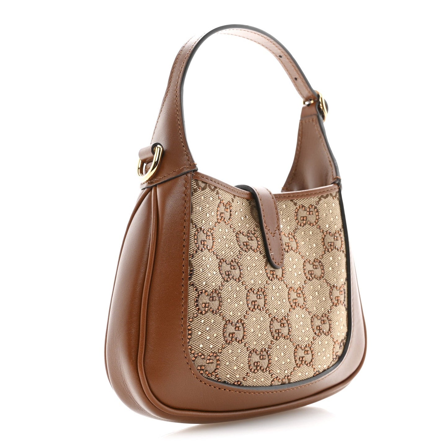 New Canvas Charisma Calfskin Crystal GG Monogram Mini Jackie 1961 Hobo Camel Ebony