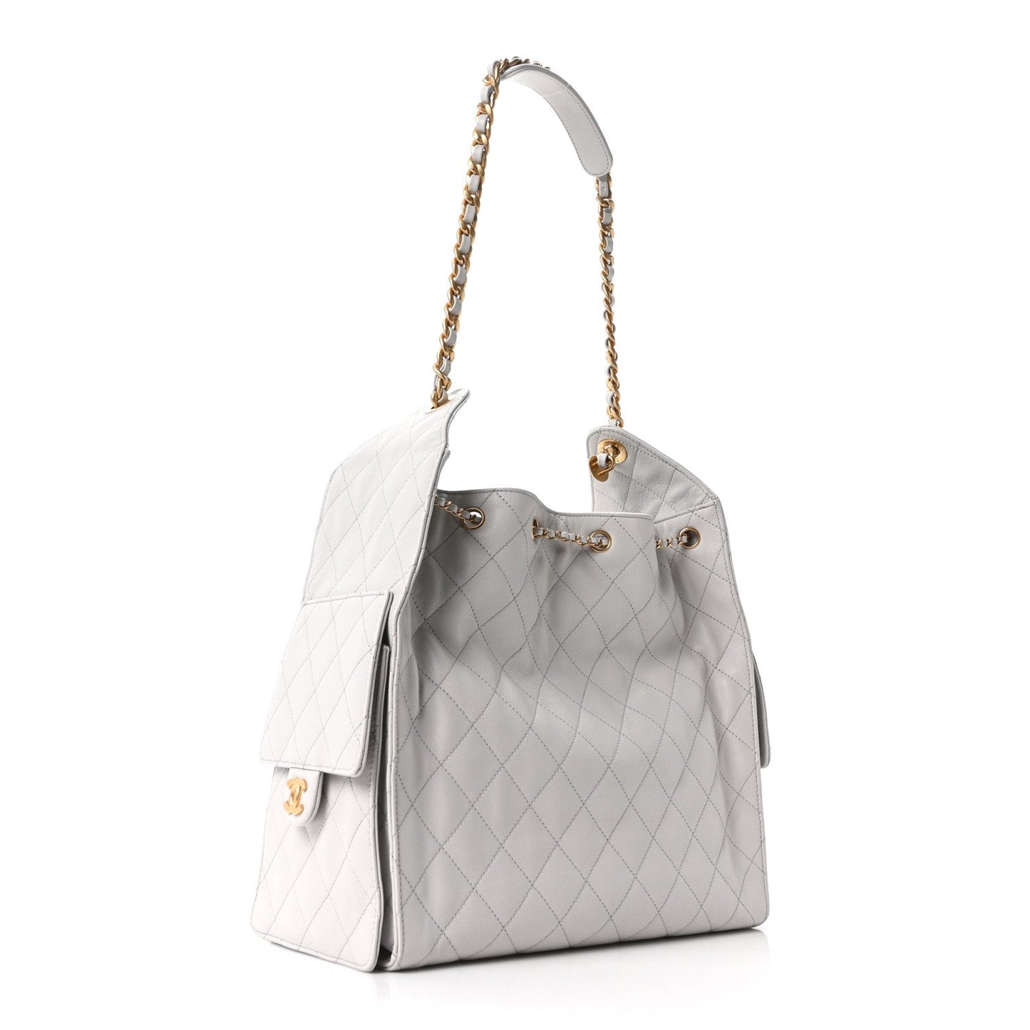 Caviar Quilted Medium Chanel 25 Handbag Light Gray