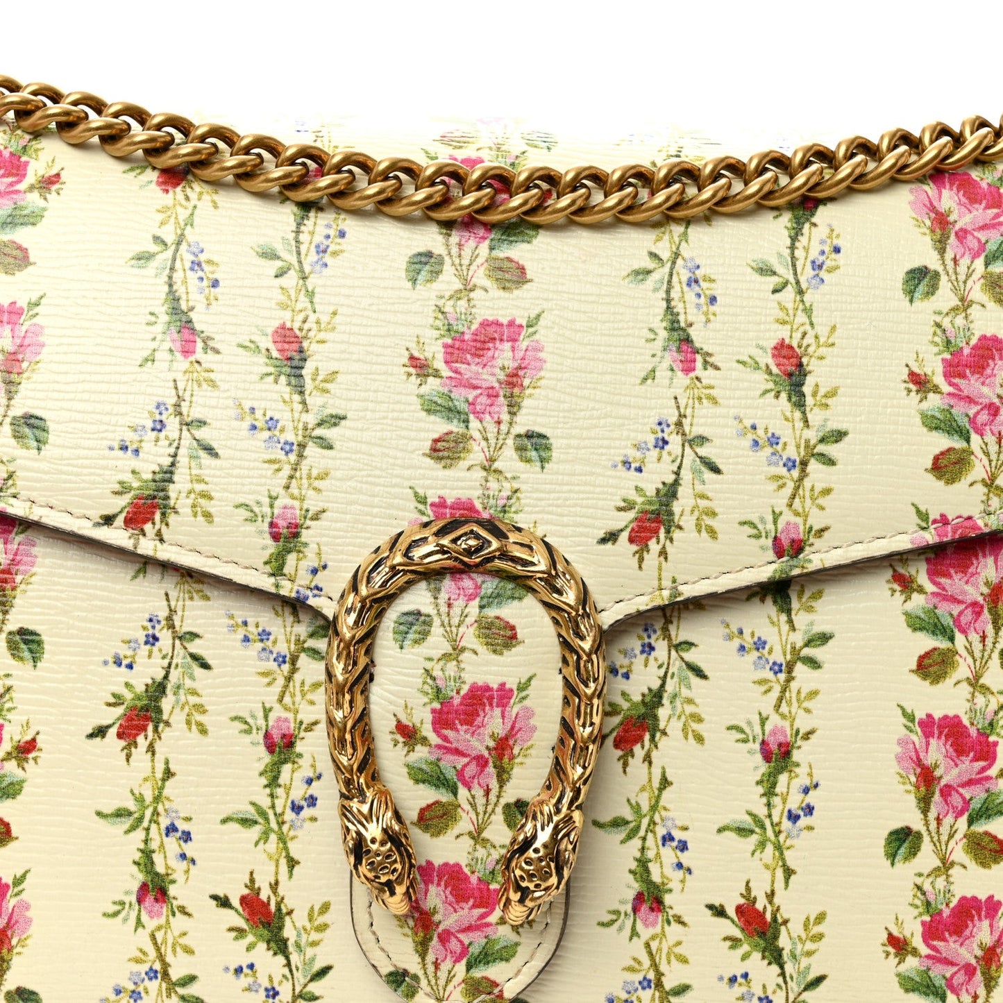 Calfskin Floral Print Mini Dionysus Chain Wallet Ivory Pink
