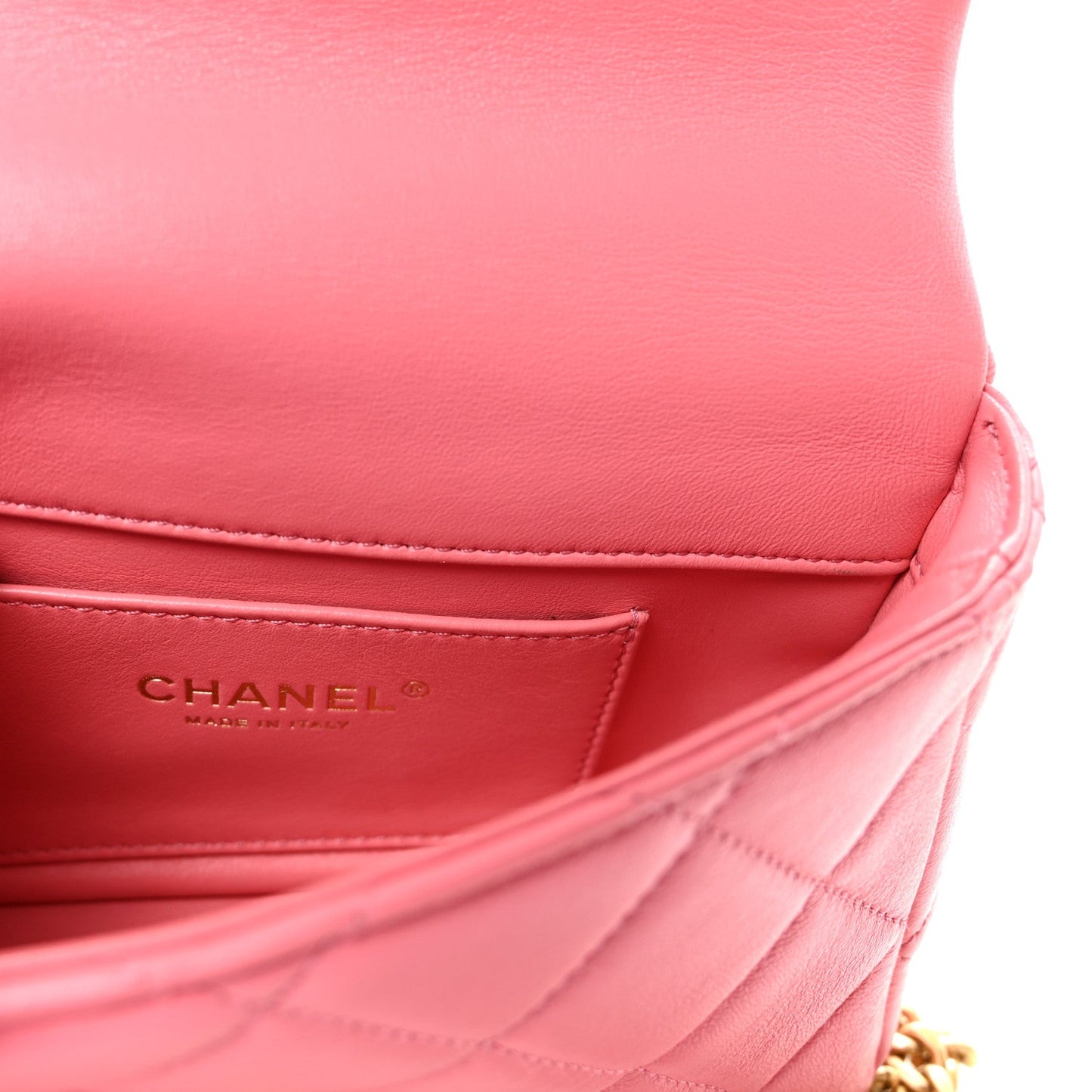 Lambskin Enamel Quilted Pending CC Mini Square Flap Pink