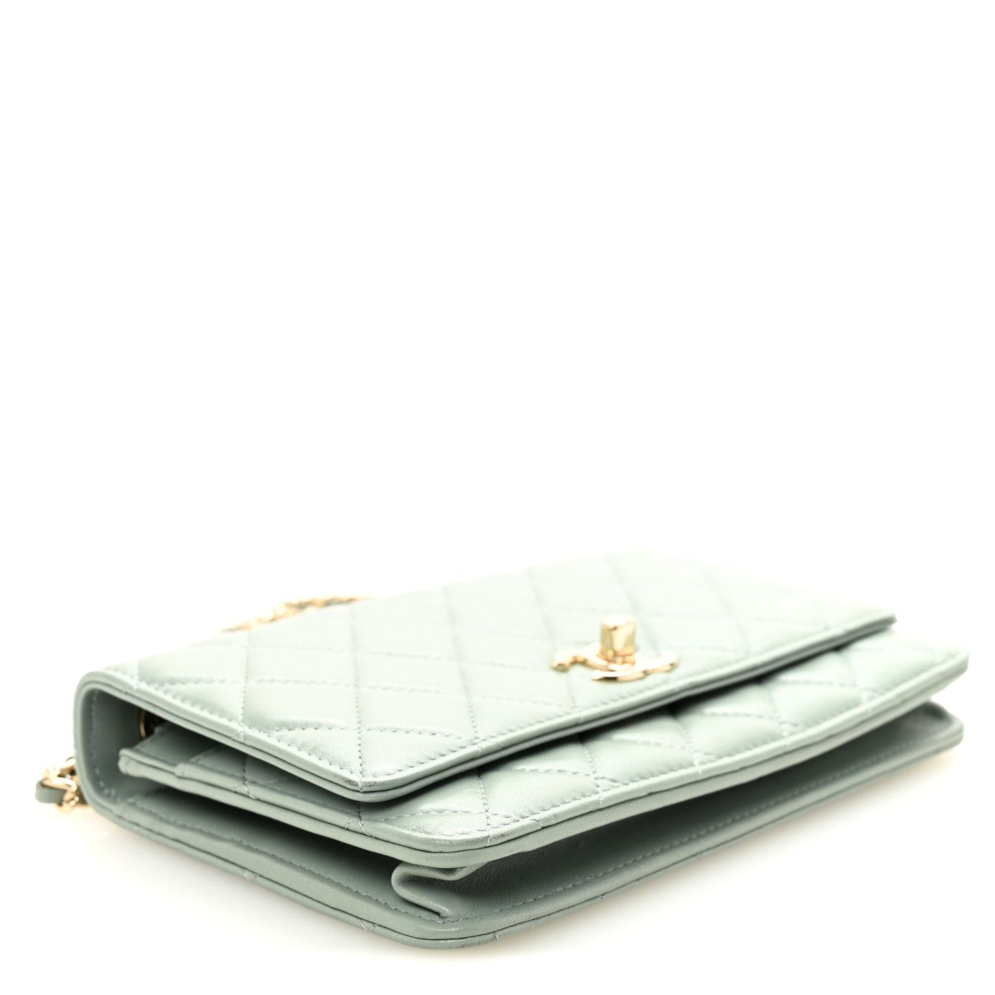 Lambskin Quilted Trendy CC Wallet On Chain WOC Grey