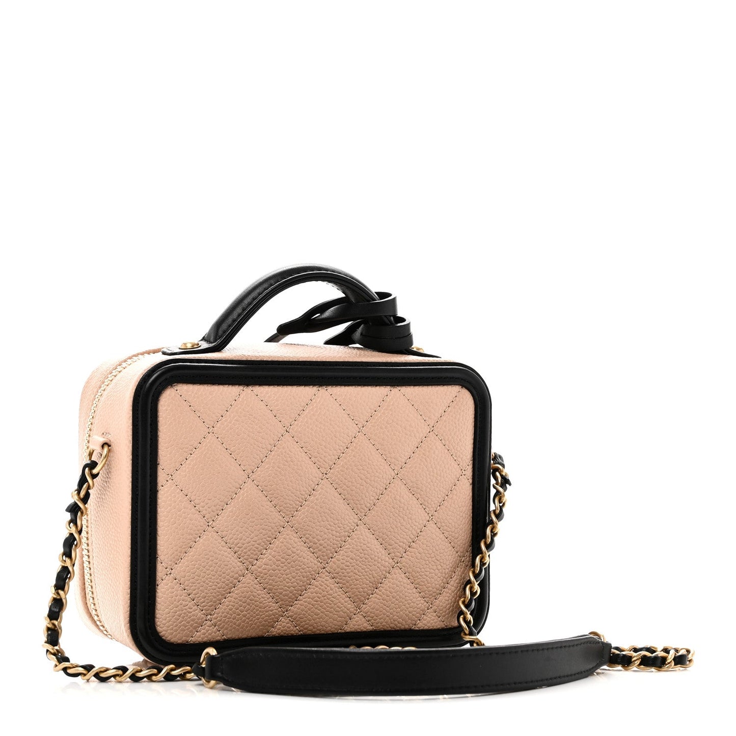 Caviar Quilted Small CC Filigree Vanity Case Beige Black