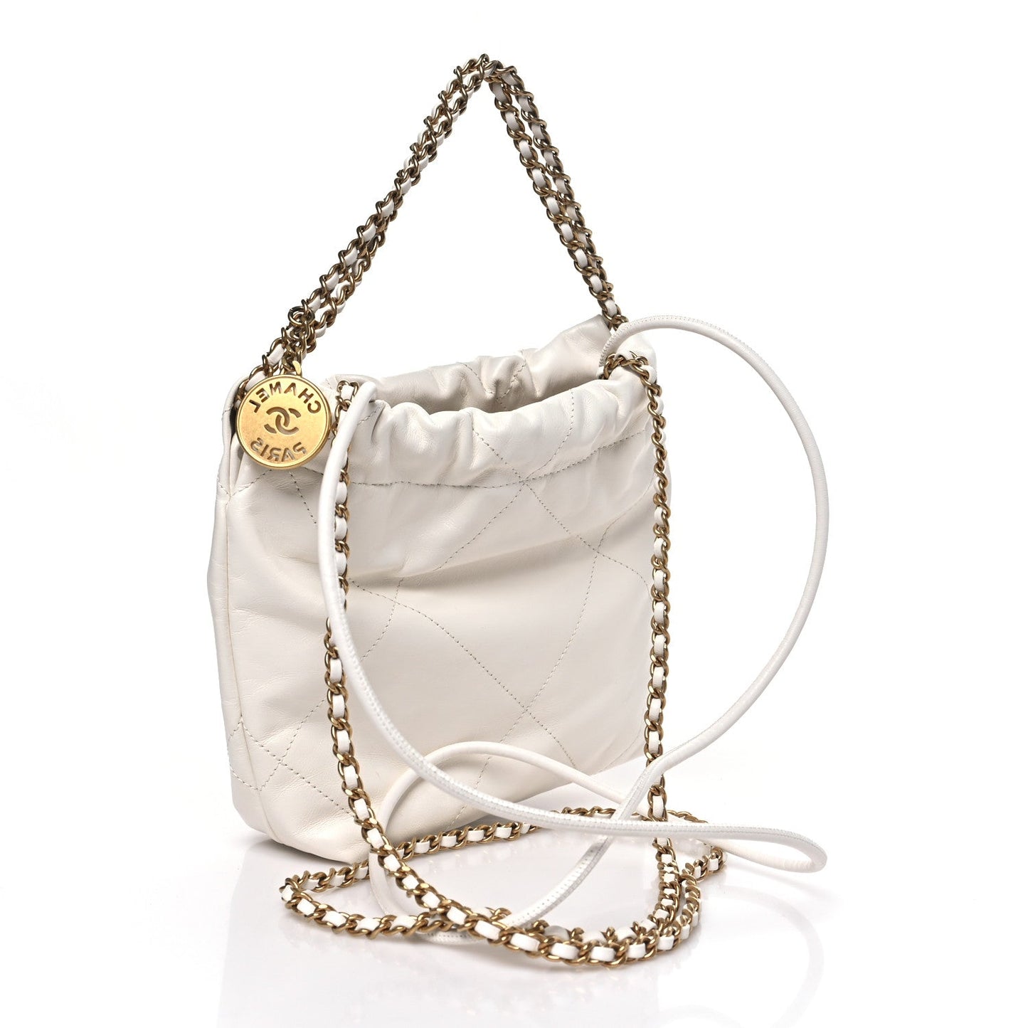 Shiny Calfskin Quilted Mini Chanel 22 White