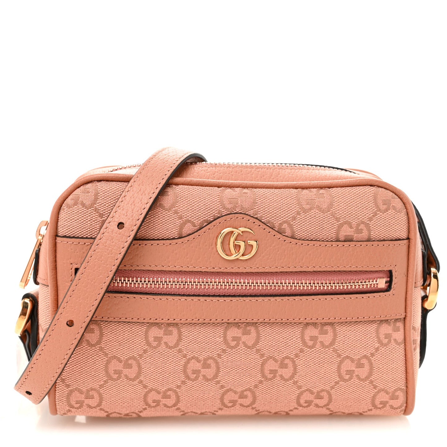 Monogram Textured Dollar Calfskin Mini Ophidia Shoulder Bag Cloche Rose Pink
