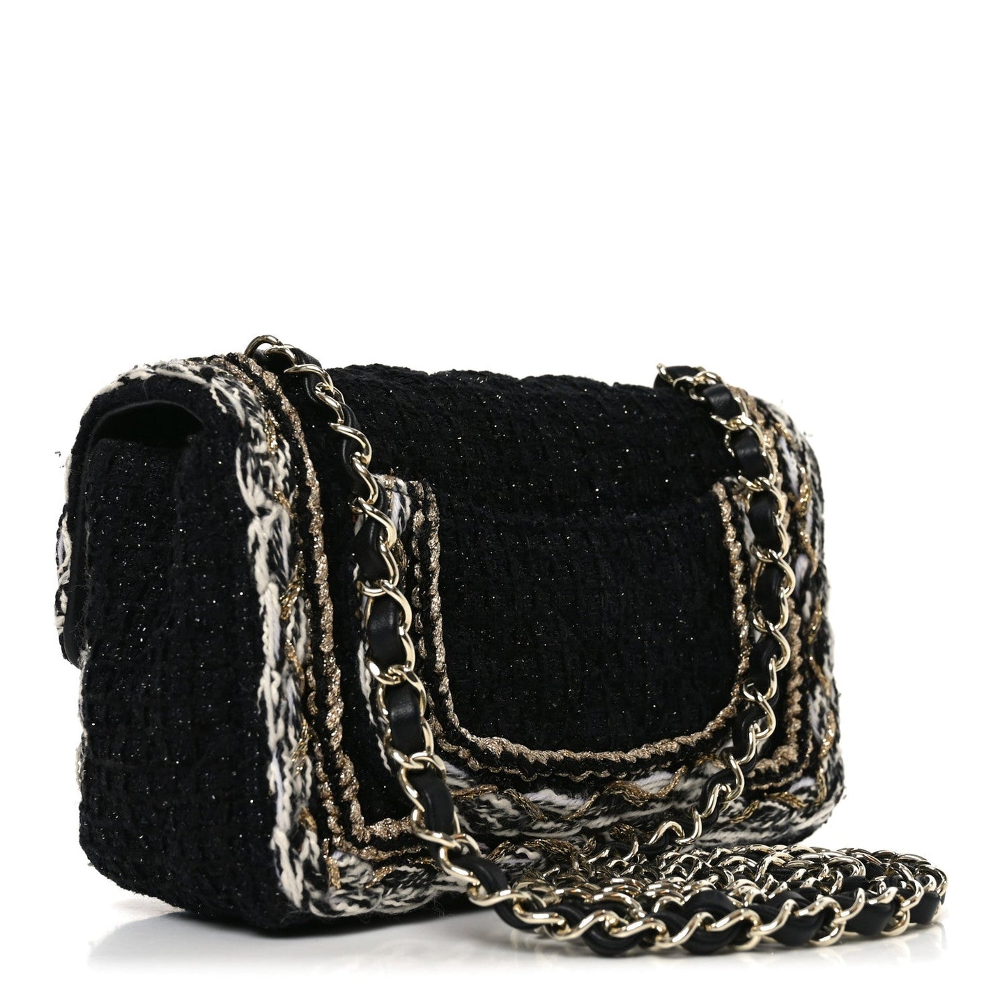 Tweed Braided Mini Rectangular Flap Black